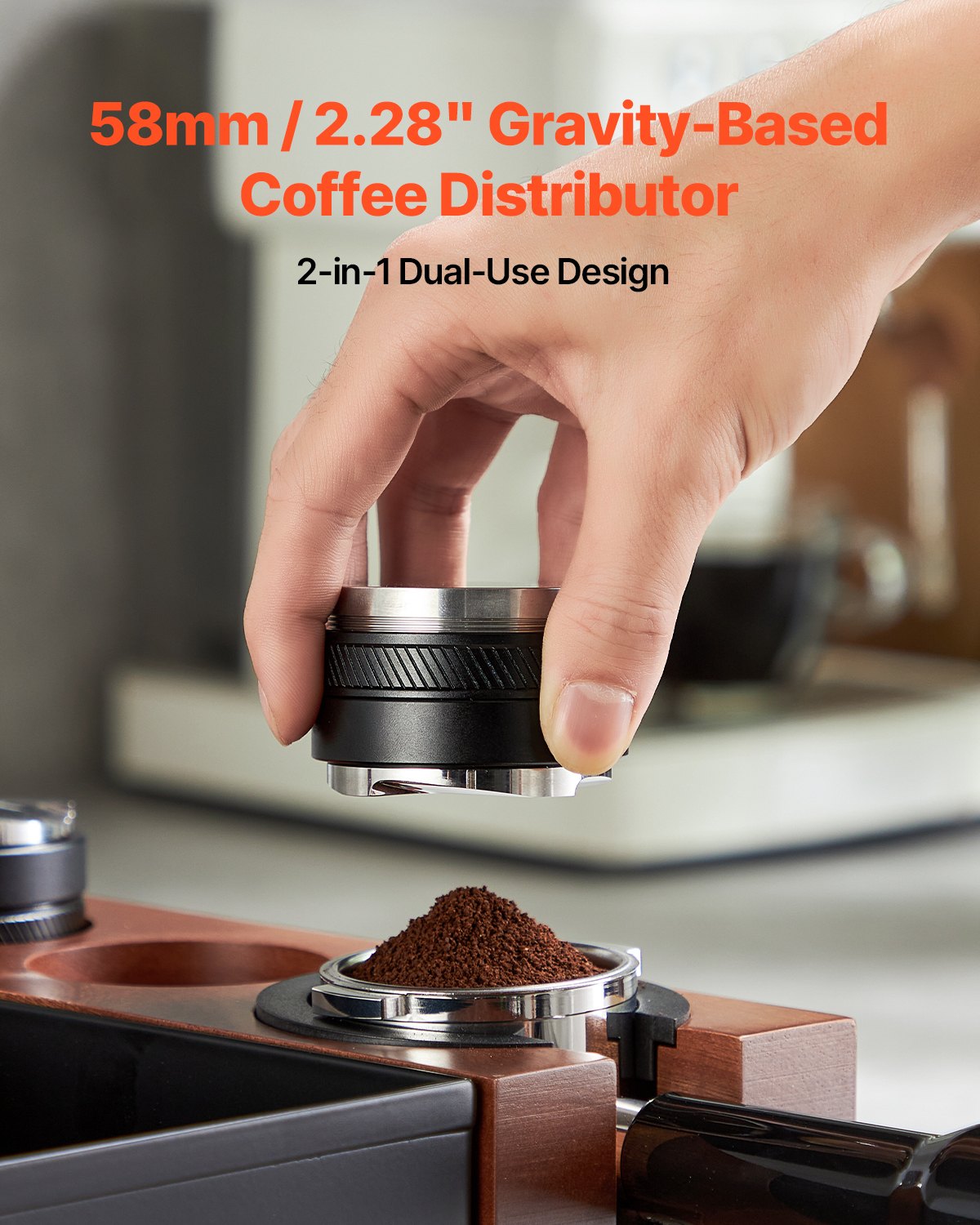 58mm 2-in-1 Adjustable Espresso Coffee Distributor with Fan-Shaped Base