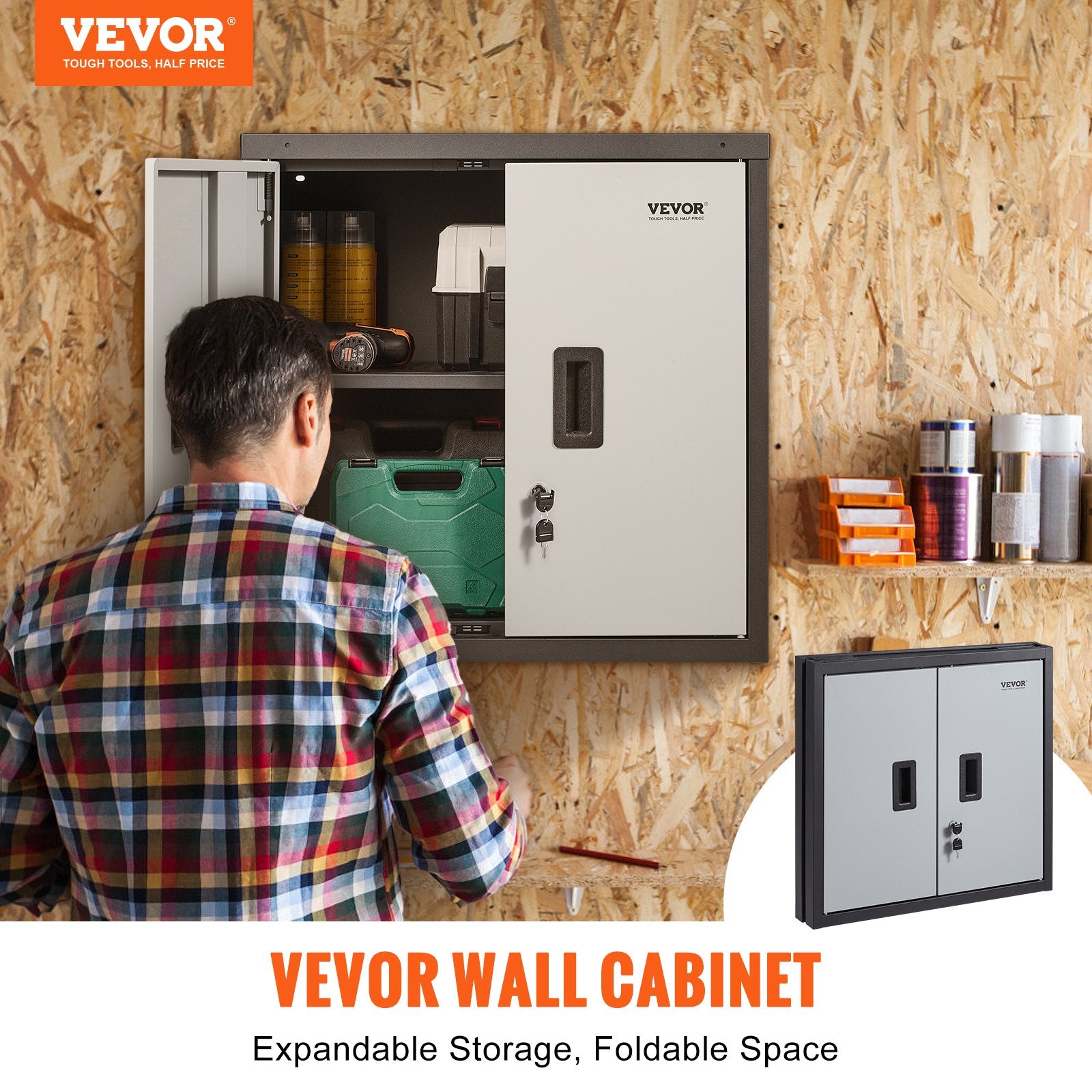 Wall Cabinet Foldable Garage Cabinet Wall-Mounted 26 Inch