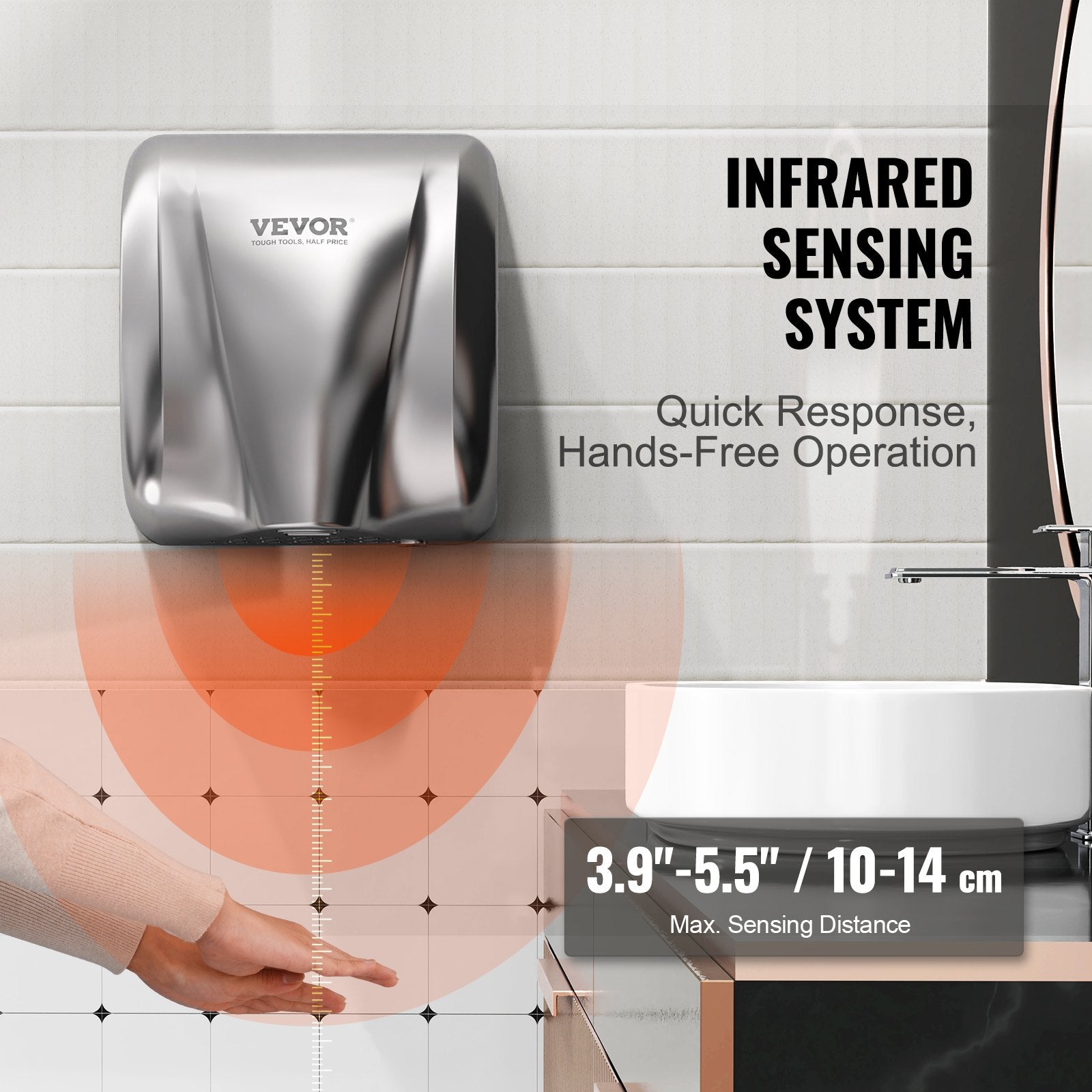Heavy Duty Commercial Hand Dryer 1800W Automatic Stainless Steel