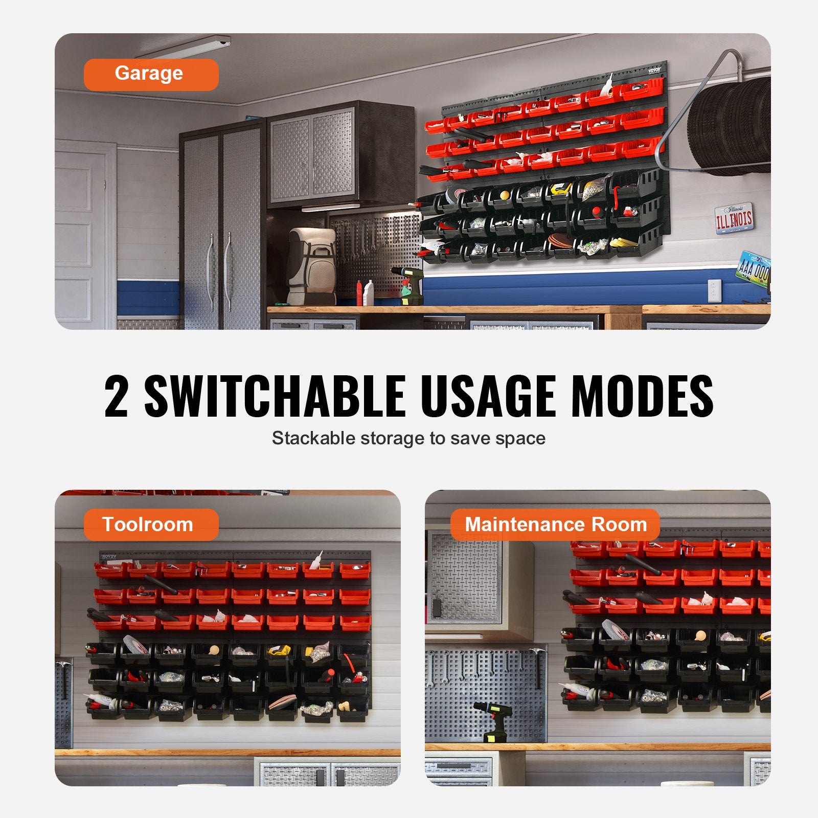 Wall Mounted 48-Bin Parts Rack Organizer with Wall Panels for Small Parts