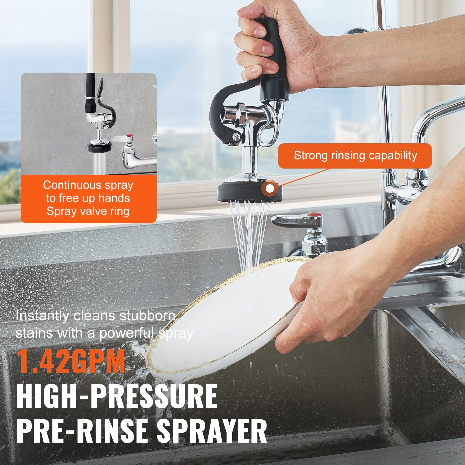 Commercial Pre-Rinse Kitchen Faucet 21" Wall Mount with 12" Swing Spout
