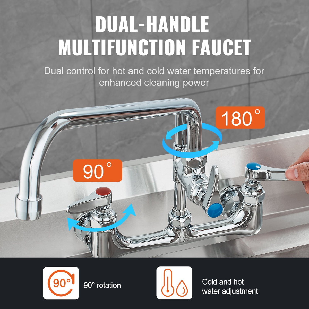 Commercial Pre-Rinse Kitchen Faucet 21" Wall Mount with 12" Swing Spout