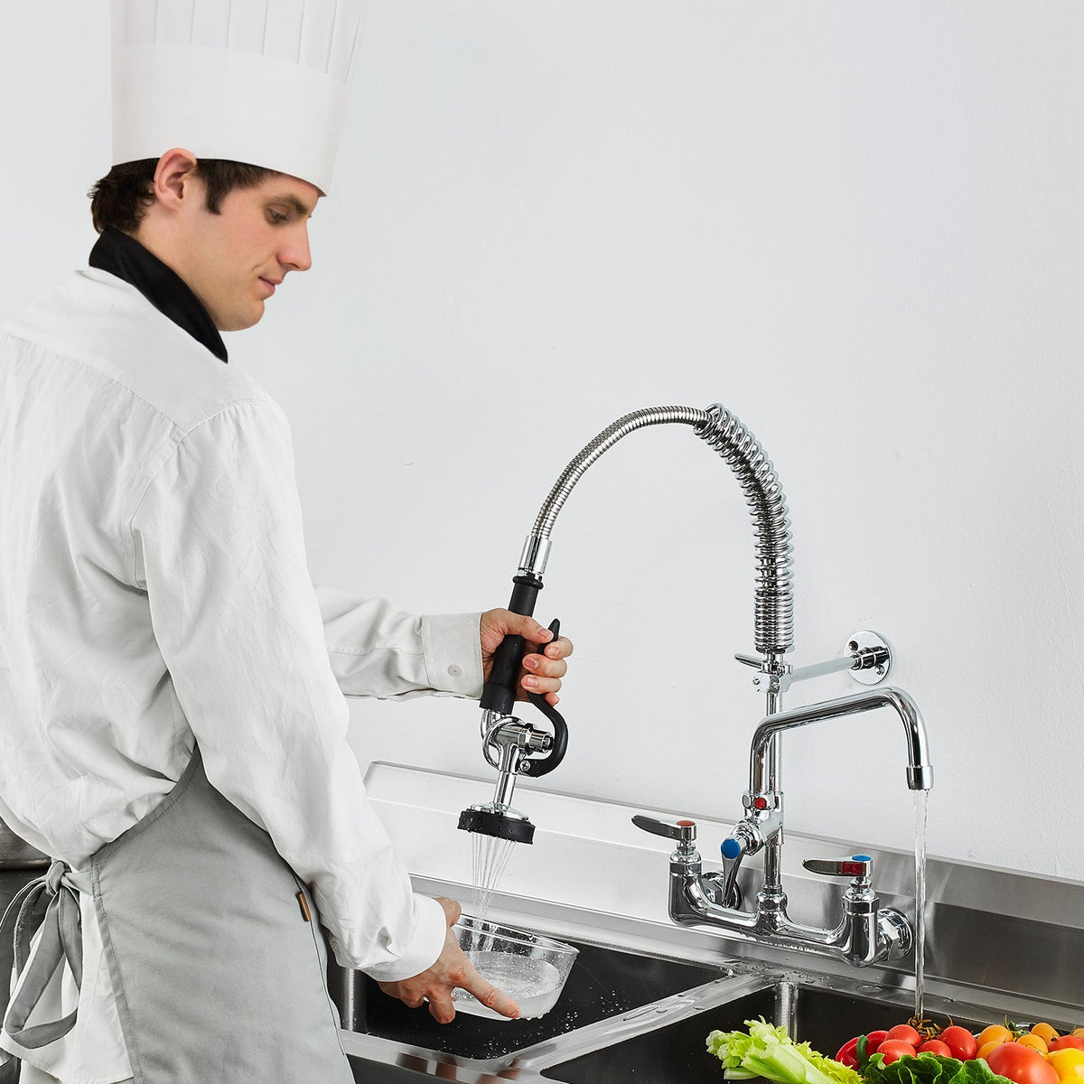 Commercial Pre-Rinse Kitchen Faucet 21" Wall Mount with 12" Swing Spout