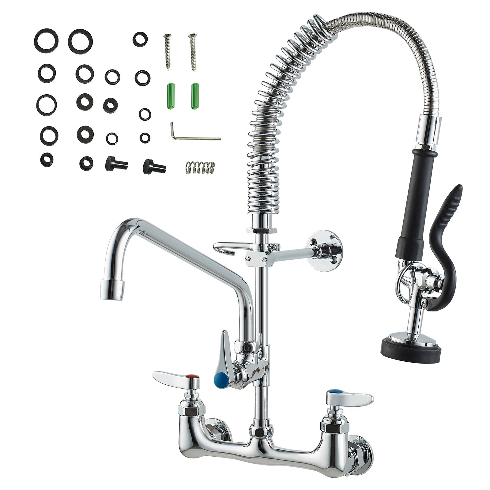 Commercial Pre-Rinse Kitchen Faucet 21" Wall Mount with 12" Swing Spout