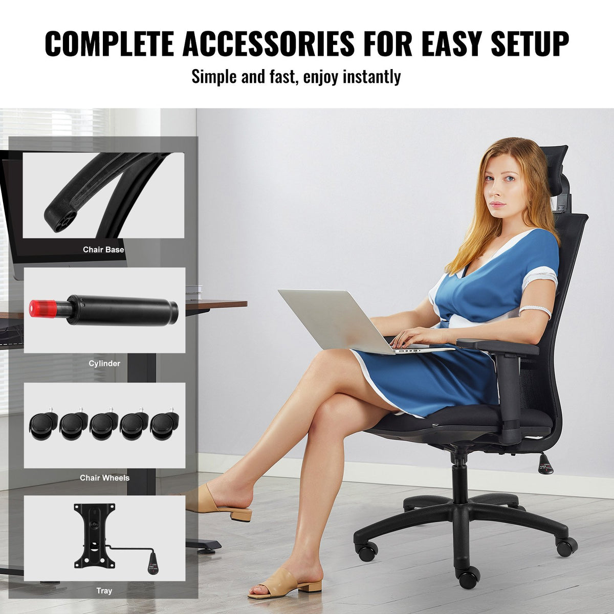 Office Chair Base Replacement Heavy Duty 710mm Universal 5 Casters Black