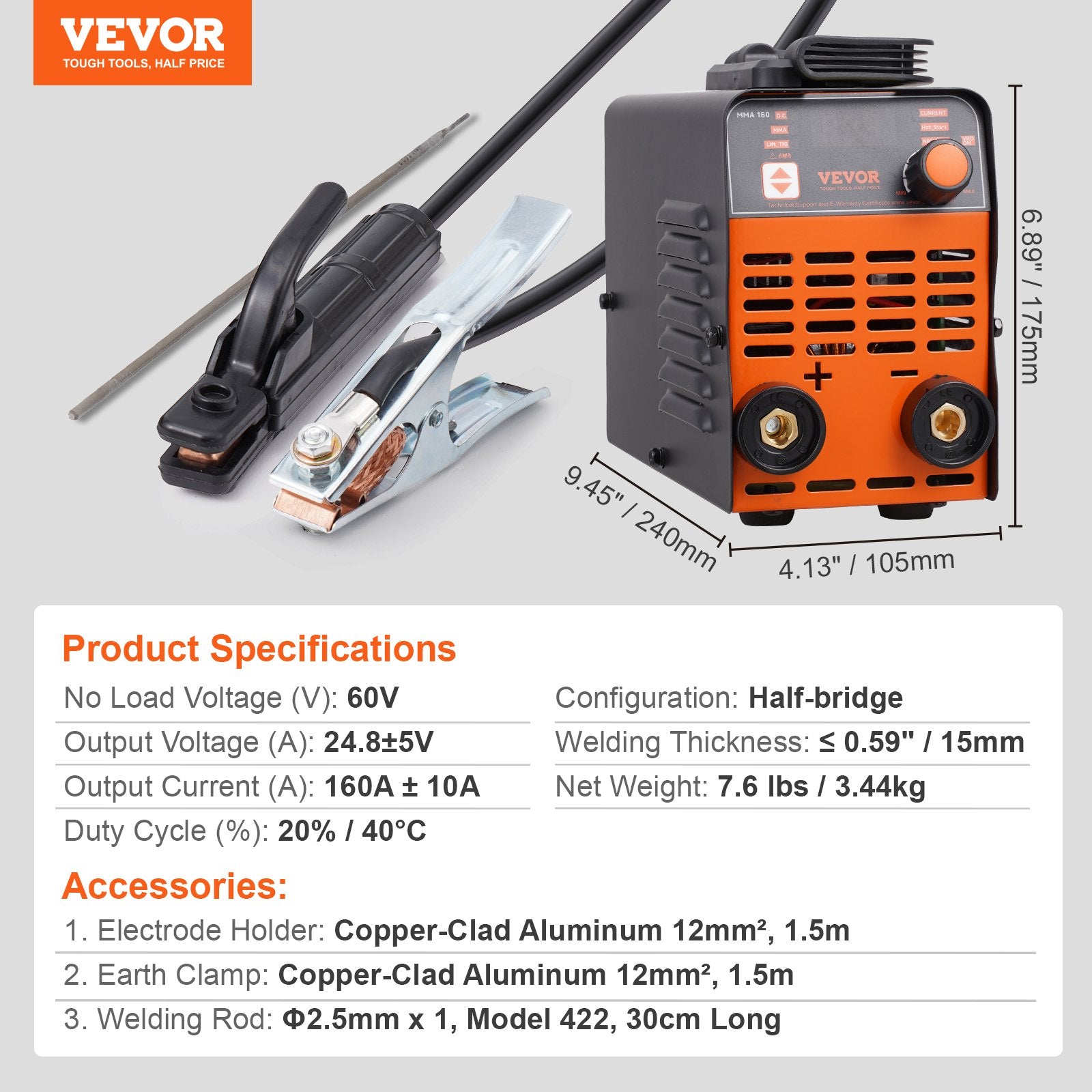 Stick Welder 220V 160A ARC/Lift TIG 2-in-1 Portable Welding Machine LED Display