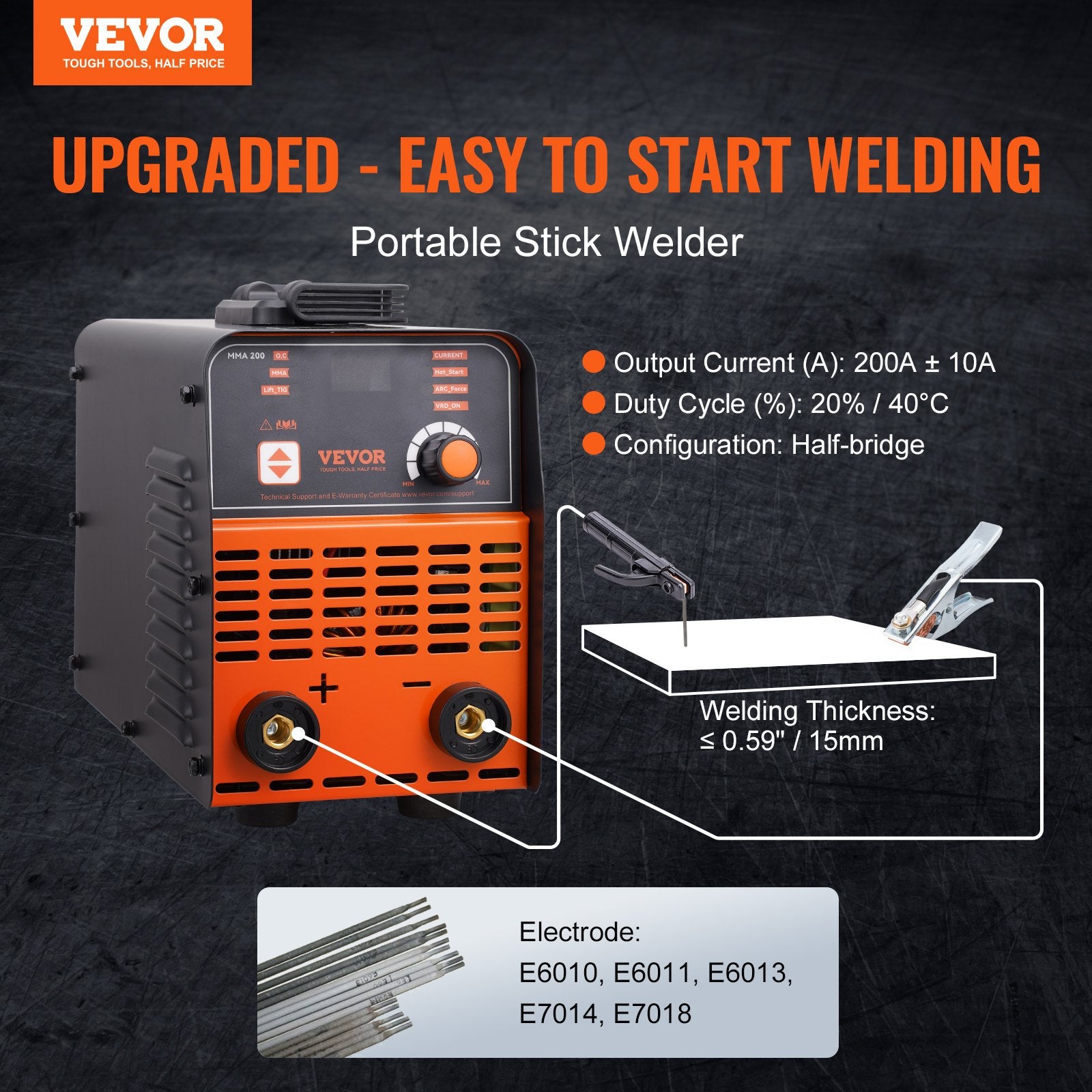 Stick Welder 220V 200A ARC/Lift TIG 2-in-1 Portable Welding Machine LED Display