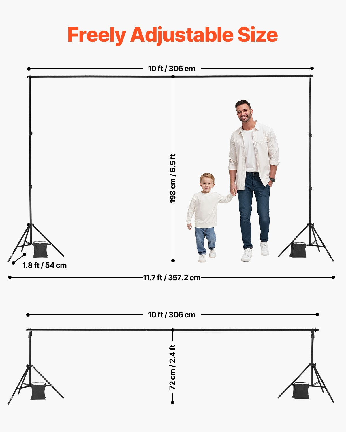 Backdrop Stand 198x300cm Adjustable Photo Kit with 5 Crossbars Studio Party