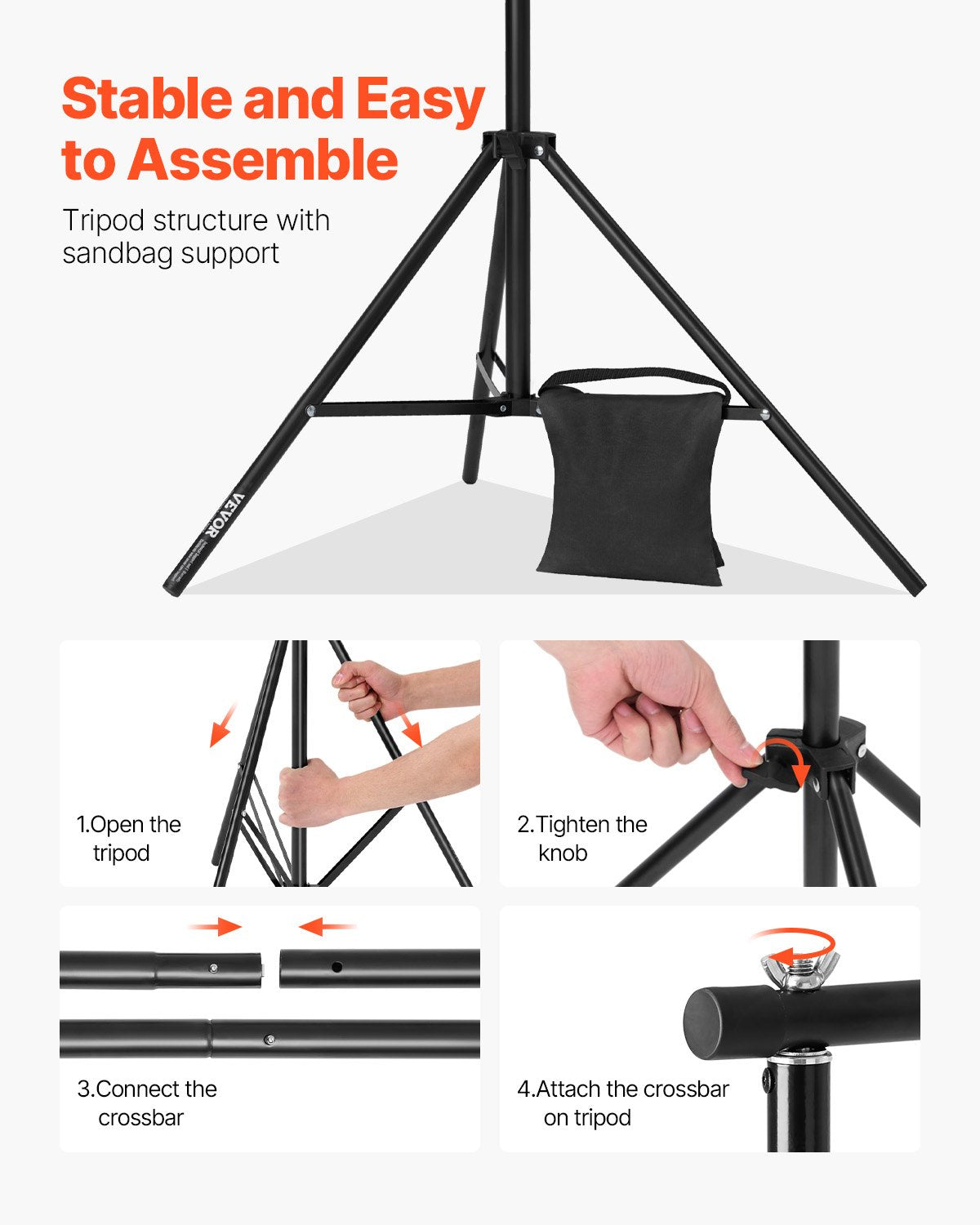 Backdrop Stand 198x300cm Adjustable Photo Kit with 5 Crossbars Studio Party