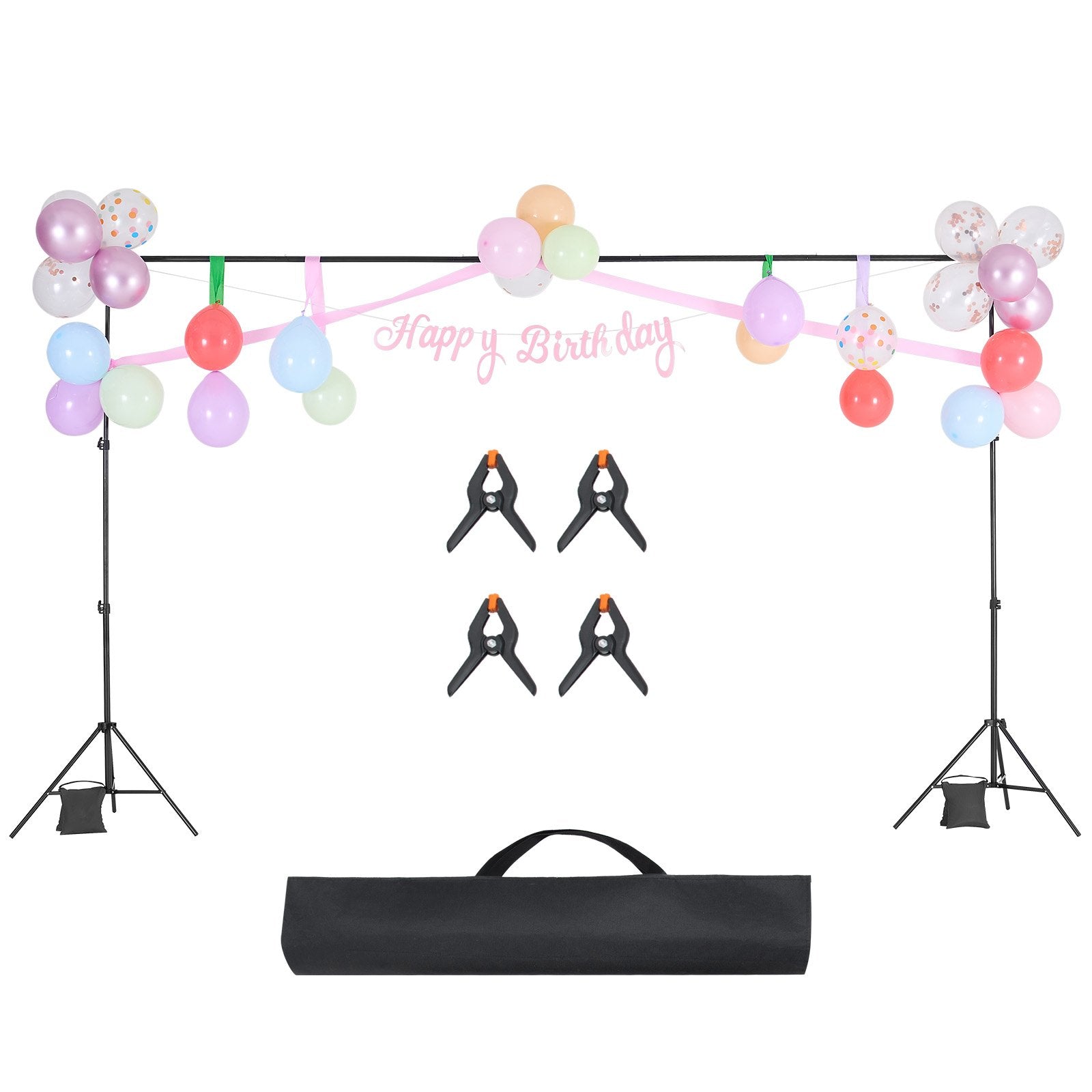 Backdrop Stand 198x300cm Adjustable Photo Kit with 5 Crossbars Studio Party