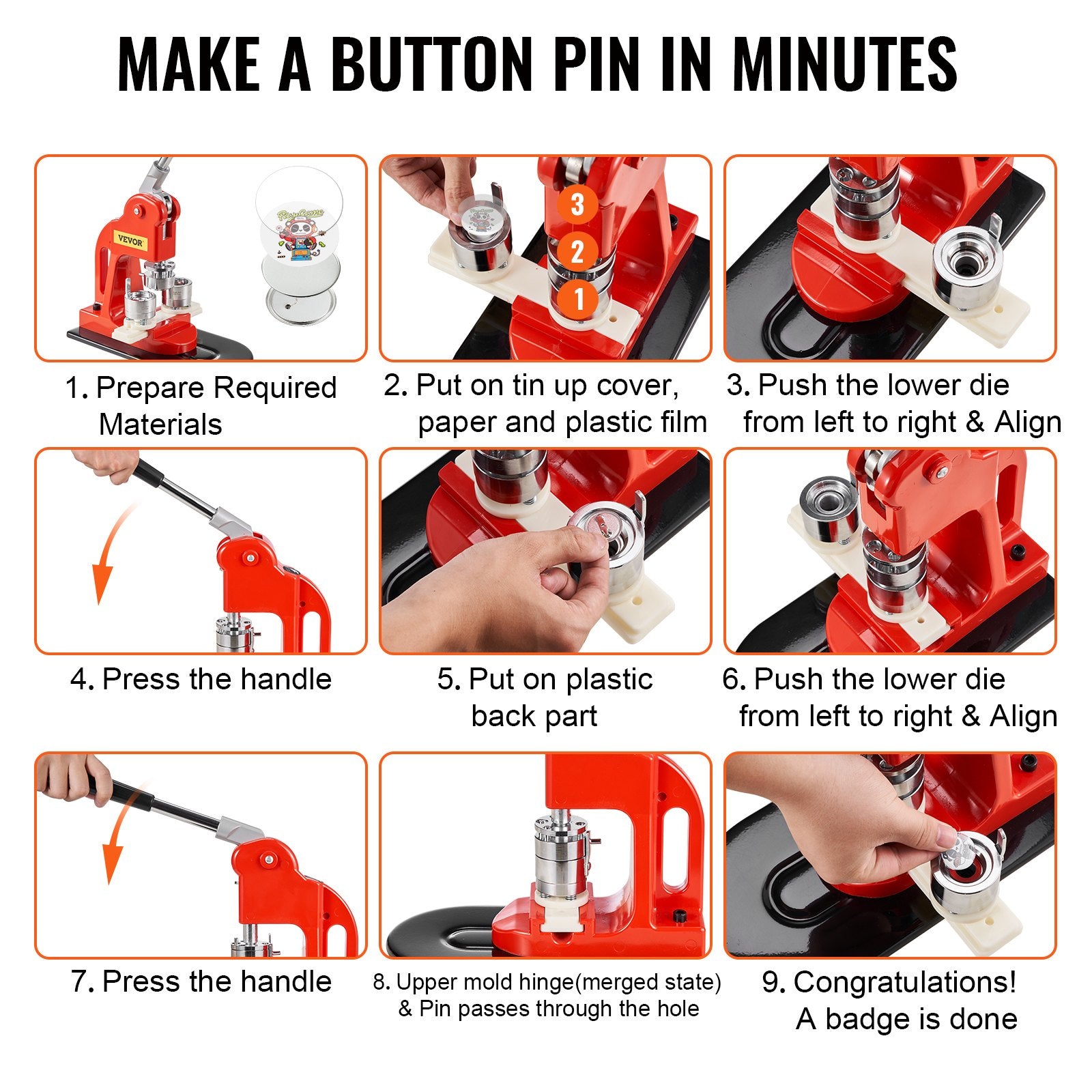 Button Maker Machine 25mm Badge Punch Kit with 500 Parts Cutter Magic Book