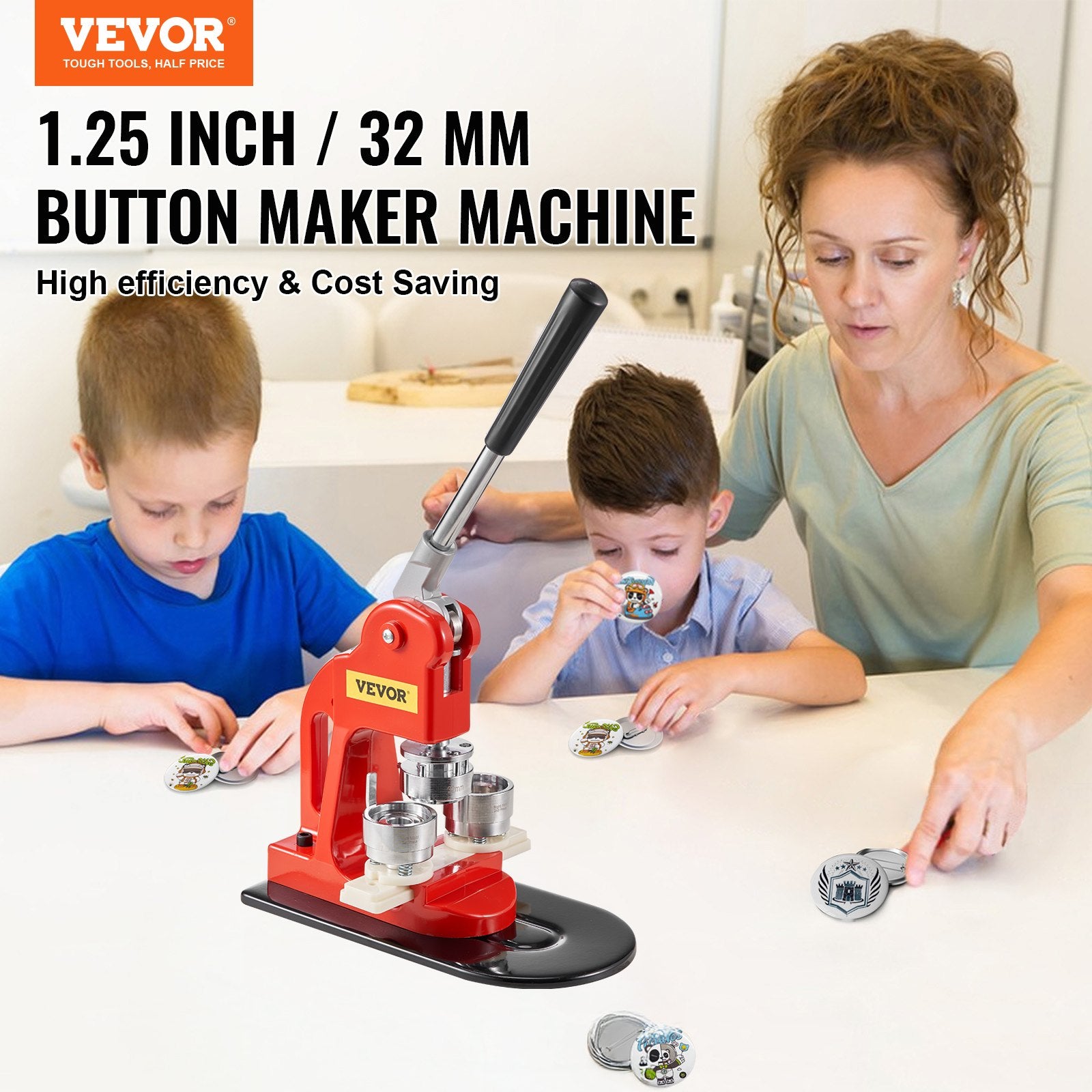 32MM Button Maker Machine 1.25" Badge Pin Machine Press Kit with 500 Parts