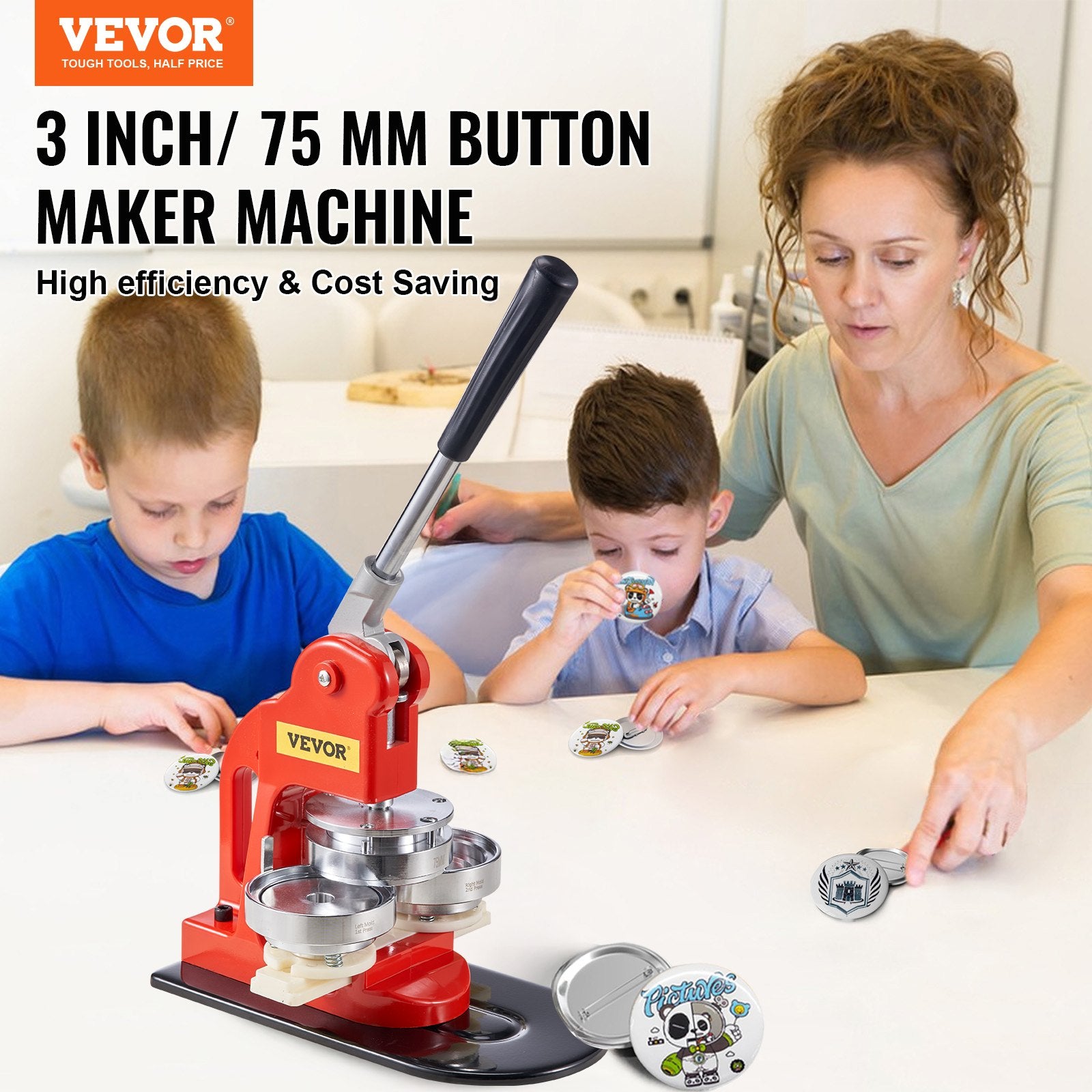 Button Maker Machine 3" 75MM Badge Pin Machine Press Kit 500 Free Parts