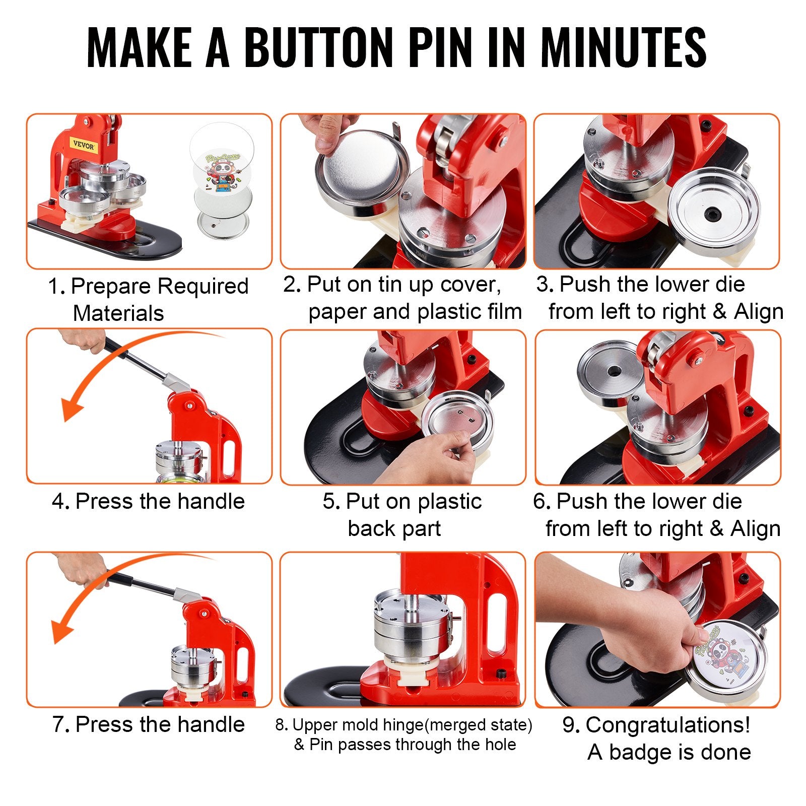 Button Maker Machine 3" 75MM Badge Pin Machine Press Kit 500 Free Parts