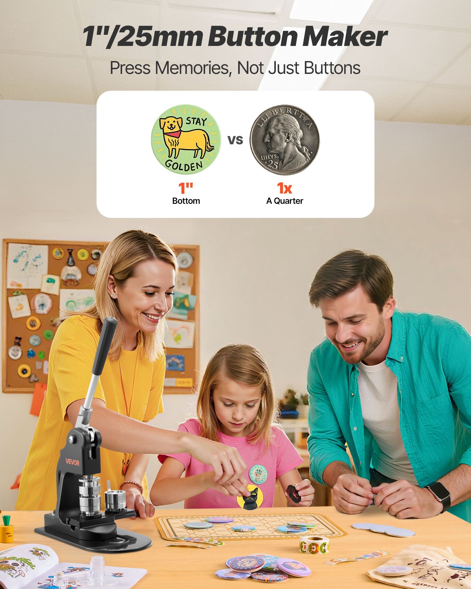 Button Maker Machine DIY Badge Pin Press ABS Kit Black