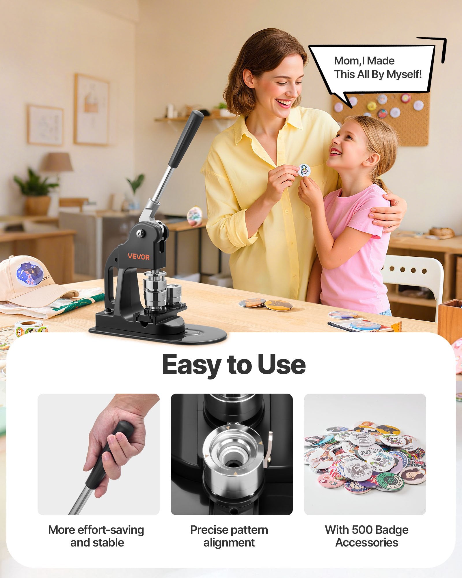 Button Maker Machine DIY Badge Pin Press ABS Kit Black