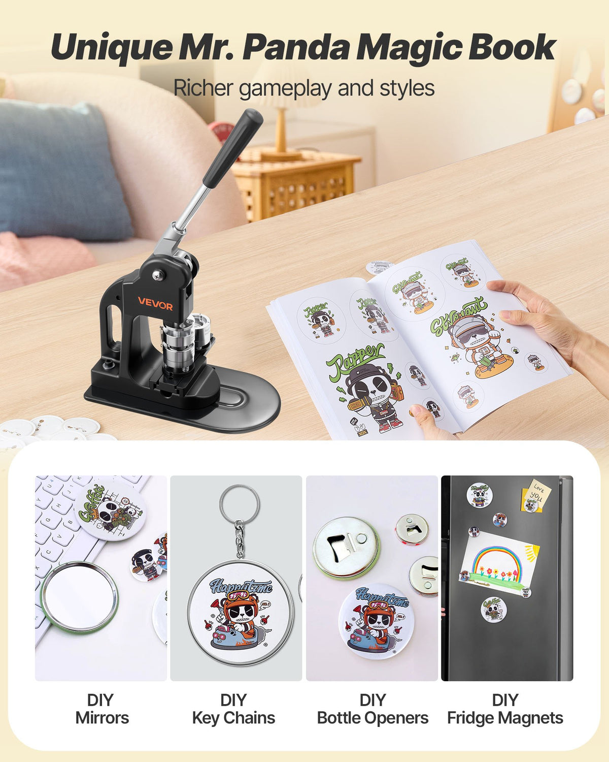 Button Maker Machine DIY Badge Pin Press ABS Kit Black
