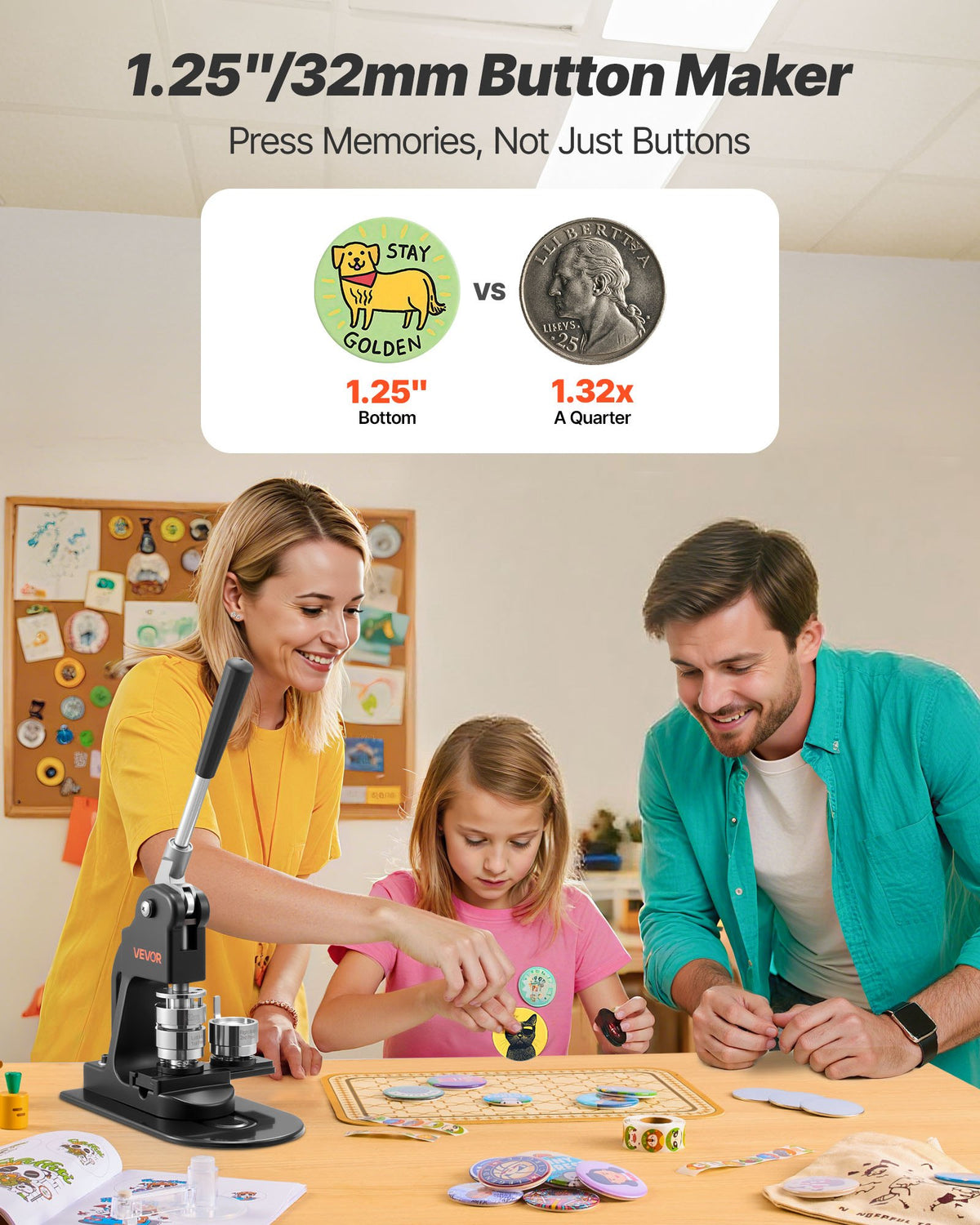 Button Maker Machine DIY Badge Pin Press ABS Kit Black