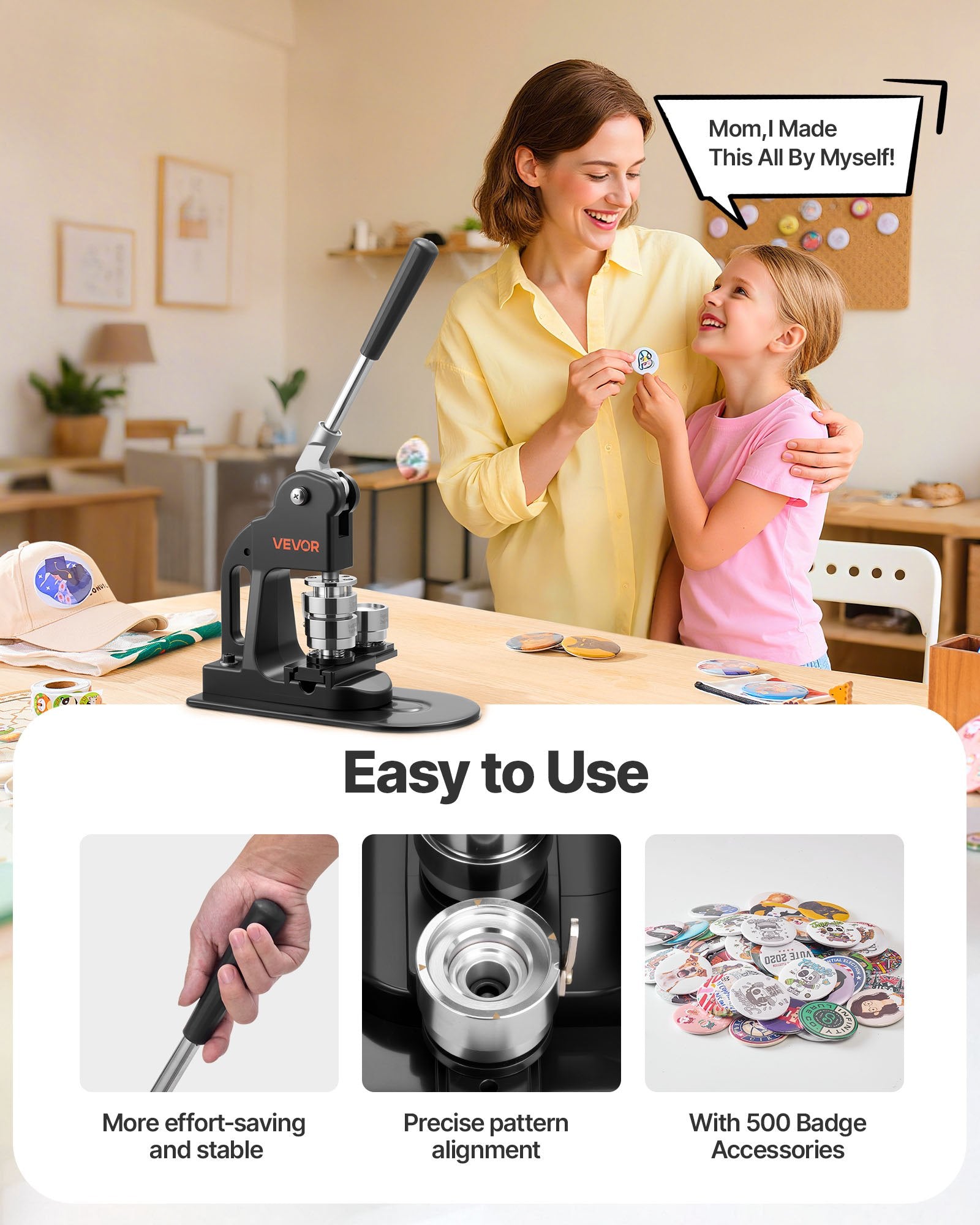 Button Maker Machine DIY Badge Pin Press ABS Kit Black