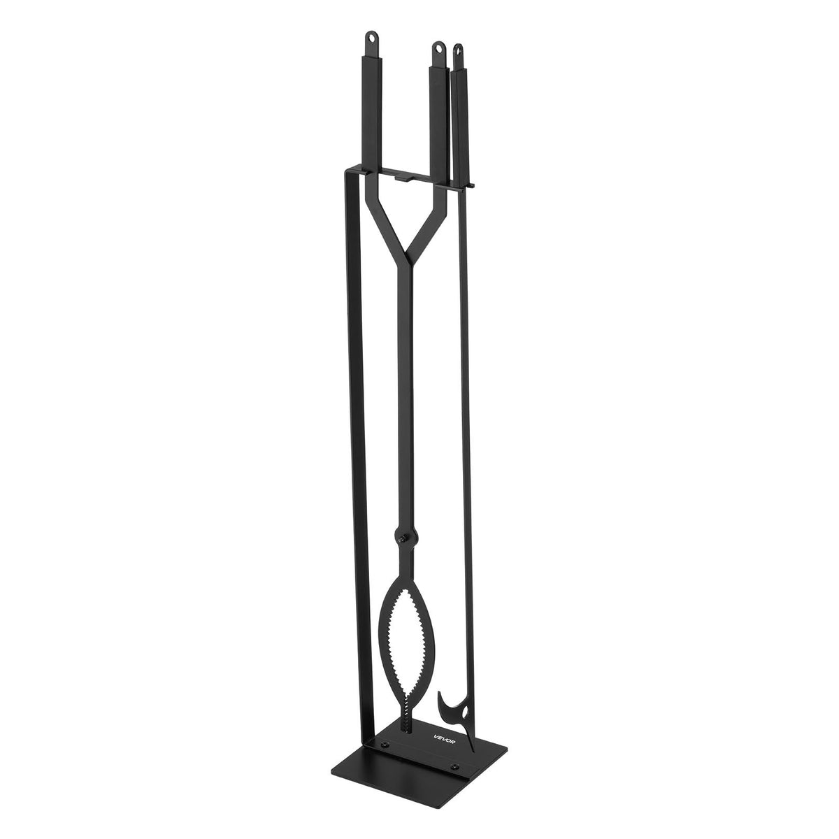 Fireplace Tool Set 3PCS Tongs Poker Wrought Iron Stand Indoor Outdoor Black