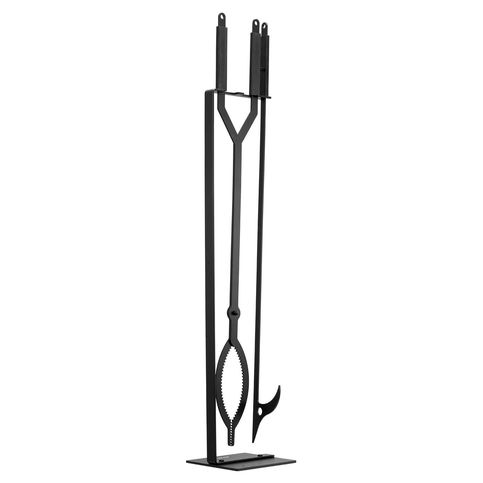Fireplace Tool Set 3PCS Tongs Poker Wrought Iron Stand Indoor Outdoor Black