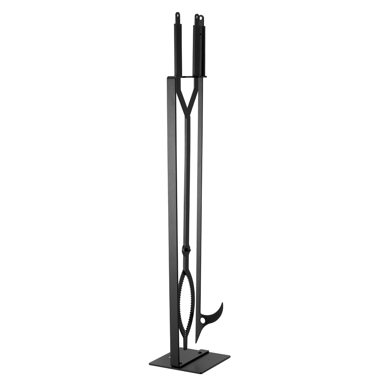 Fireplace Tool Set 3PCS Tongs Poker Wrought Iron Stand Indoor Outdoor Black
