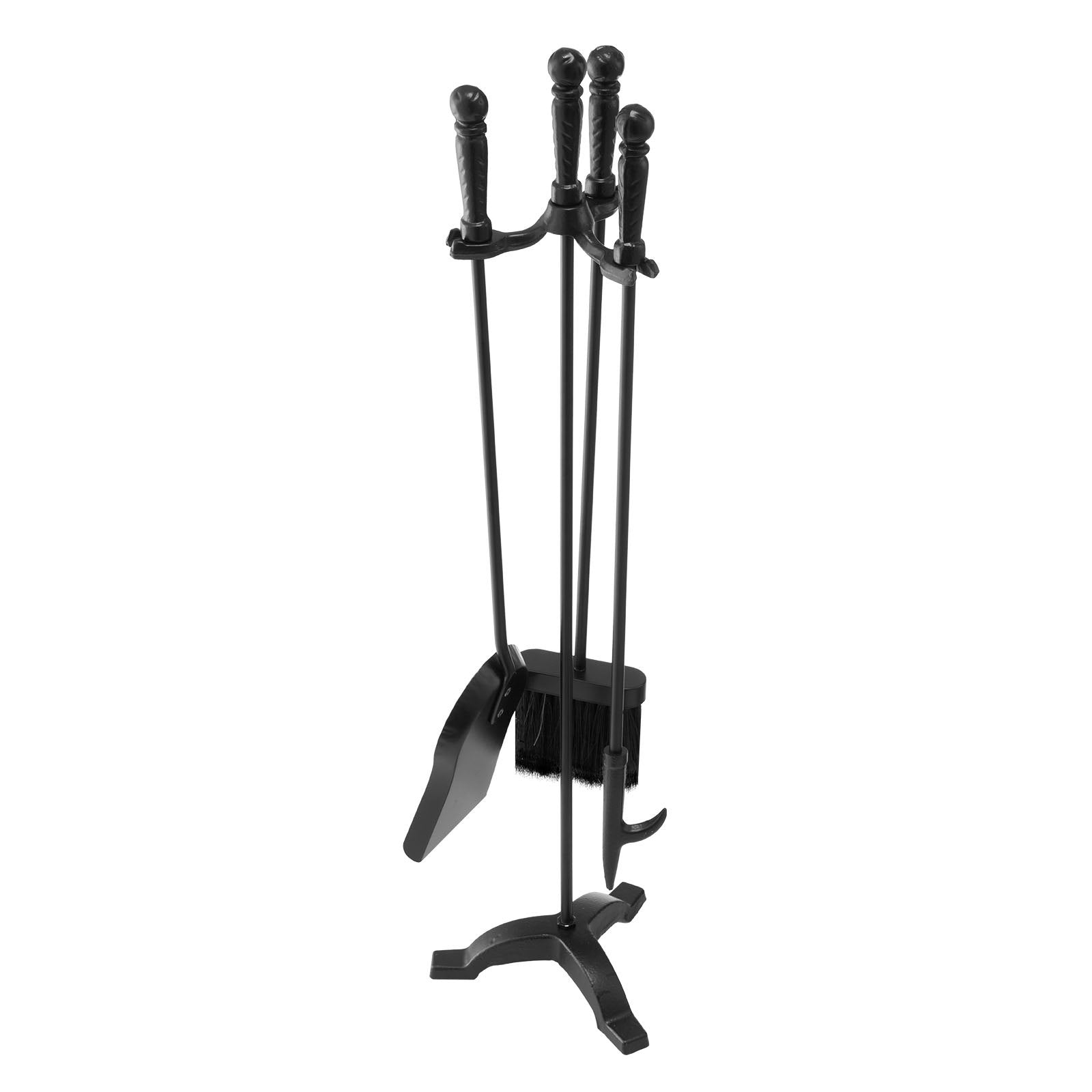 Fireplace Tool Set 4PCS Three-Prong Stand Shovel Brush Poker Wrought Iron