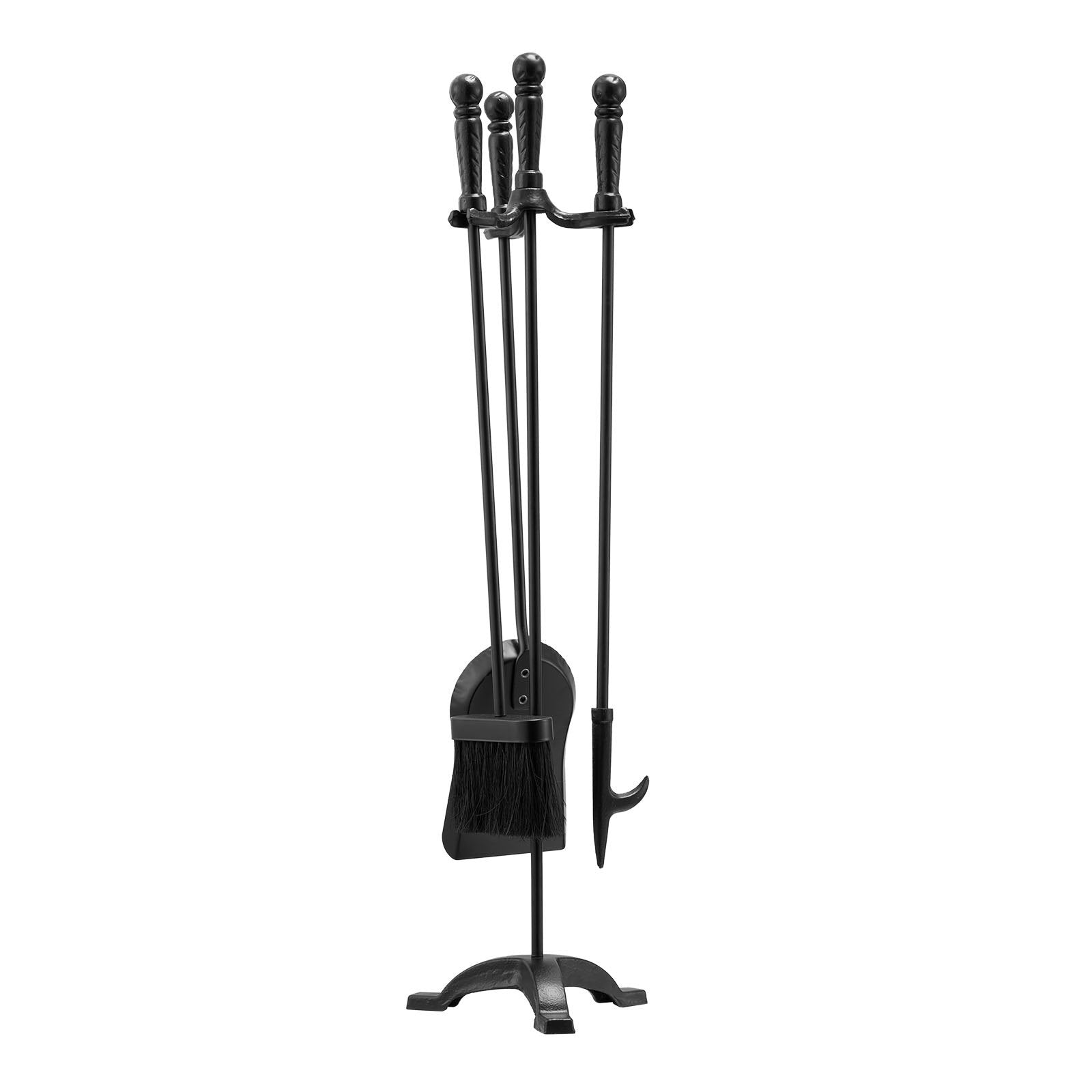 Fireplace Tool Set 4PCS Three-Prong Stand Shovel Brush Poker Wrought Iron