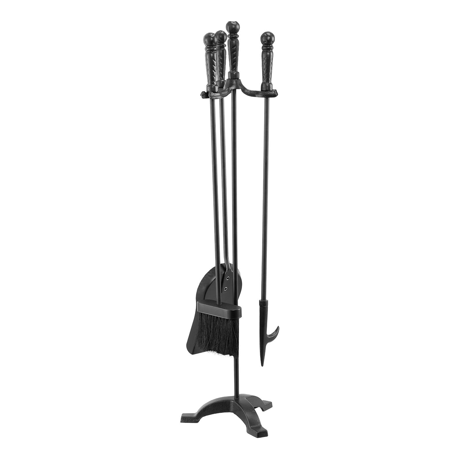 Fireplace Tool Set 4PCS Three-Prong Stand Shovel Brush Poker Wrought Iron