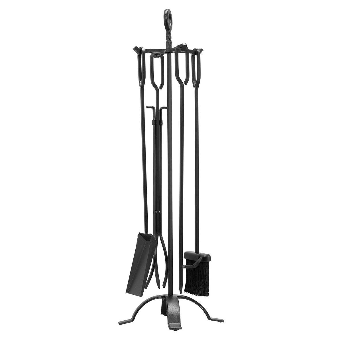 Fireplace Tool Set 5PCS Tongs Shovel Brush Poker Wrought Iron Stand Black