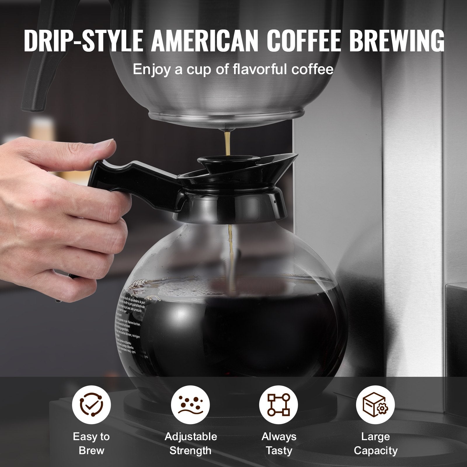 12-Cup Commercial Drip Coffee Maker 3 Glass Carafes Stainless Steel