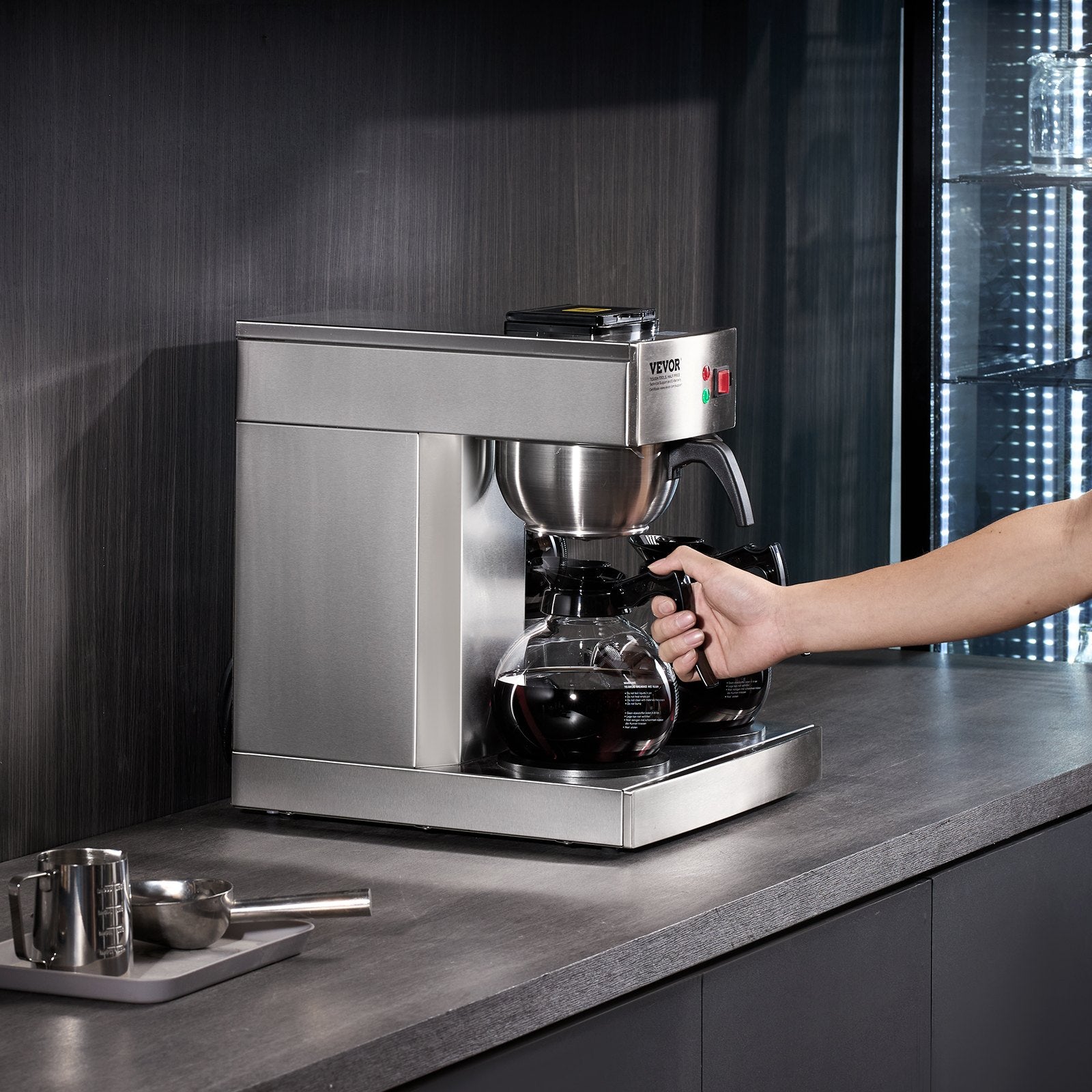 12-Cup Commercial Drip Coffee Maker 3 Glass Carafes Stainless Steel