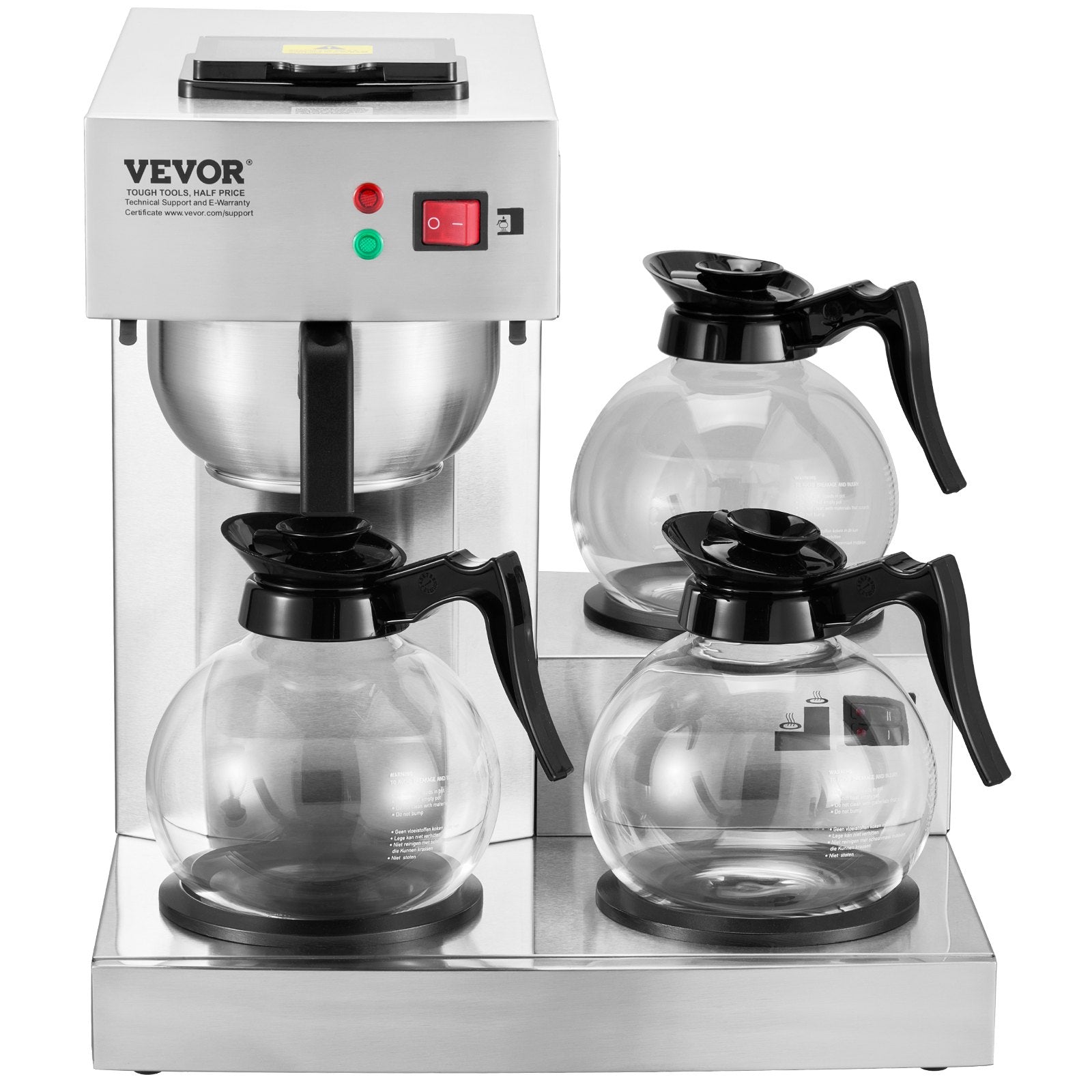 12-Cup Commercial Drip Coffee Maker 3 Glass Carafes Stainless Steel