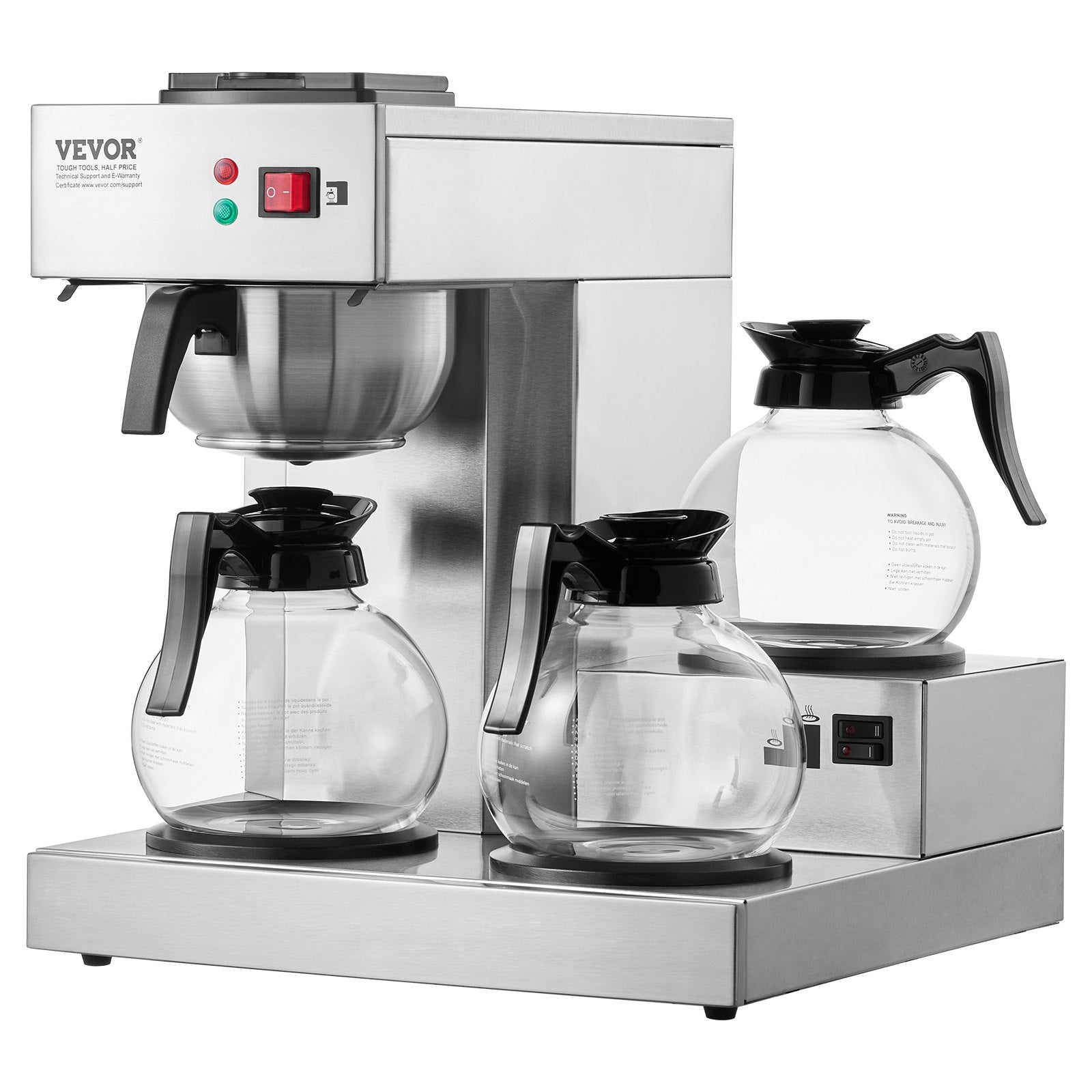 12-Cup Commercial Drip Coffee Maker 3 Glass Carafes Stainless Steel