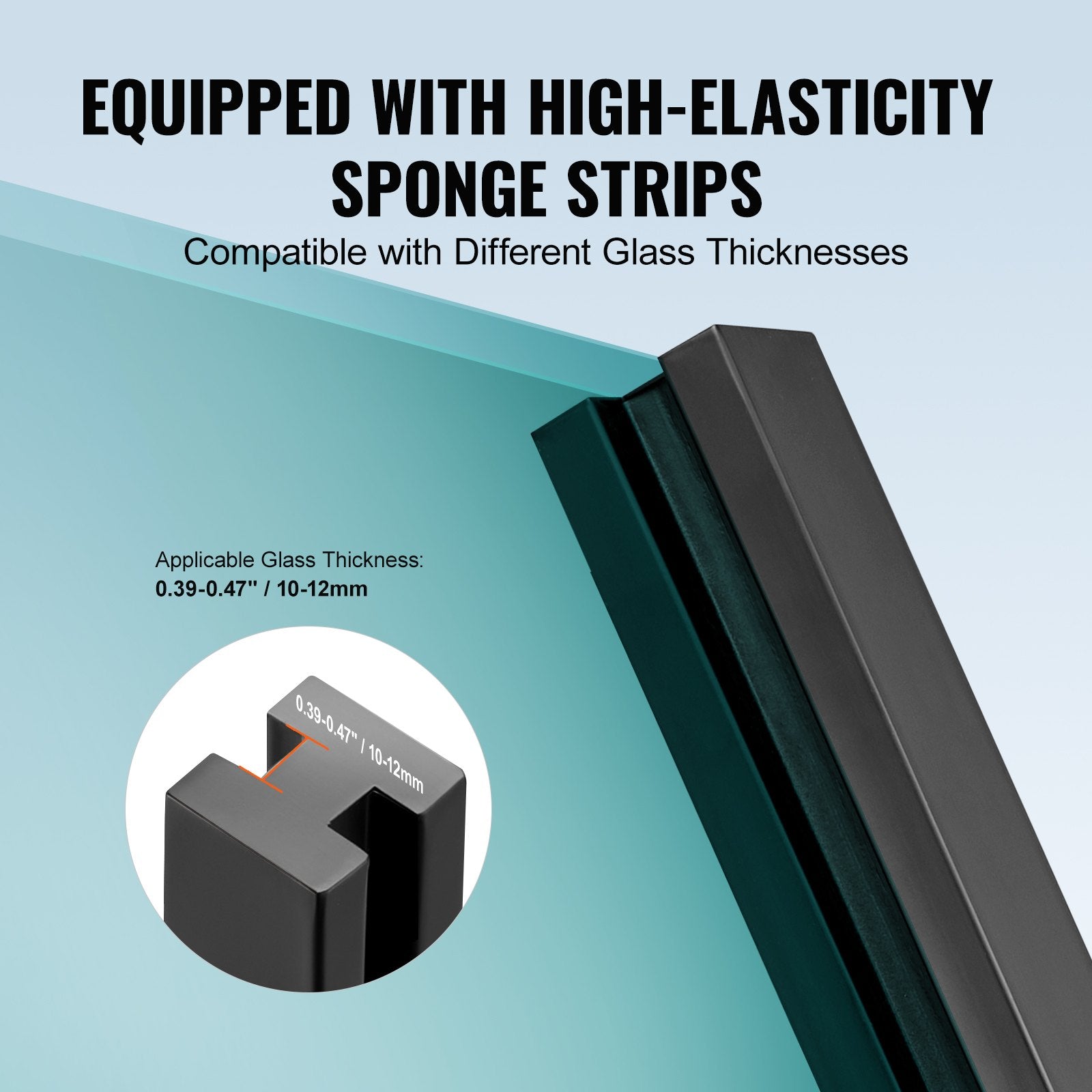 Glass Clamp 41.34in Height 0.39-0.47in Tempered Glass 304 Stainless Steel Mount