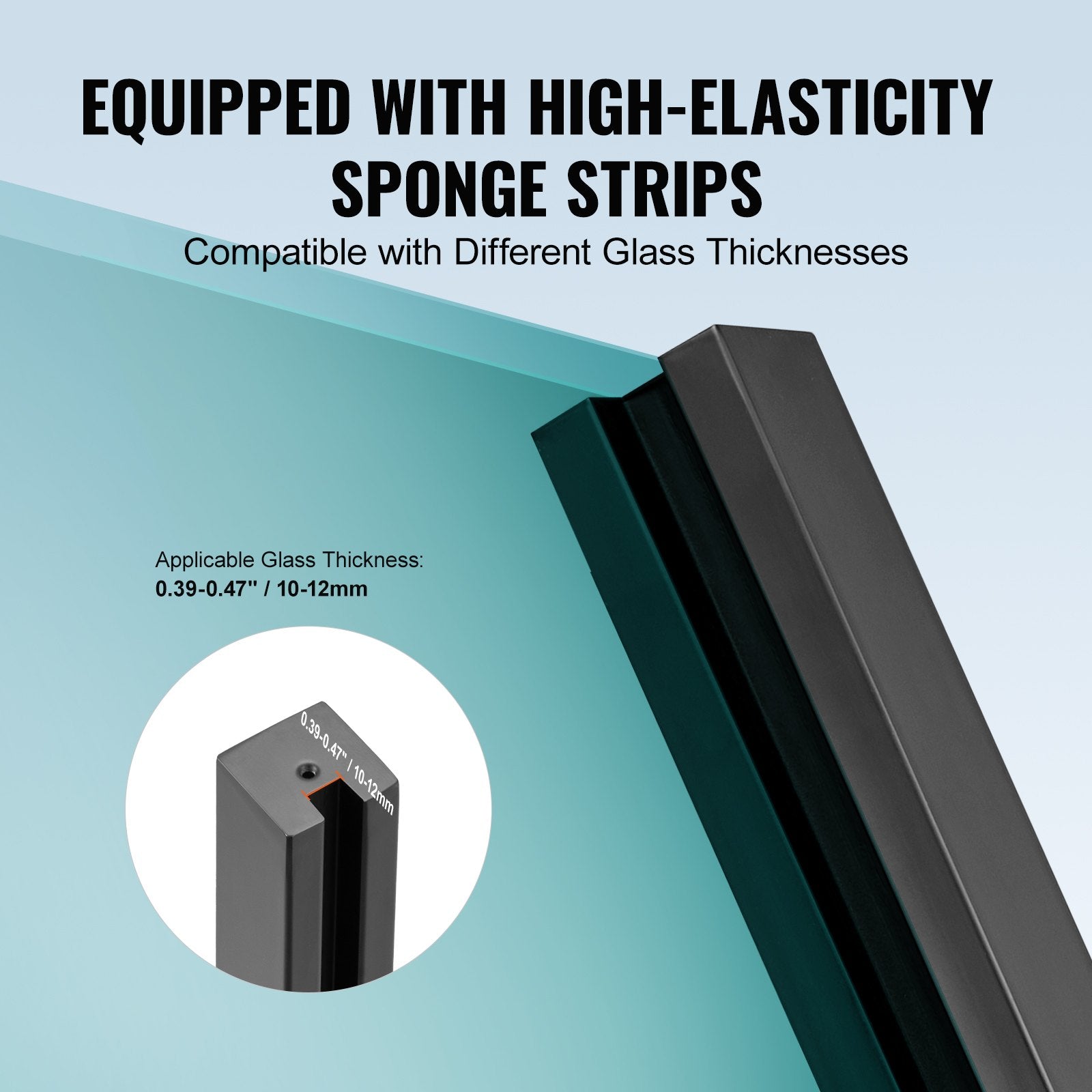 Glass Clamp 35.83in Height 0.39-0.47in Tempered Glass 304 Stainless Steel Mount