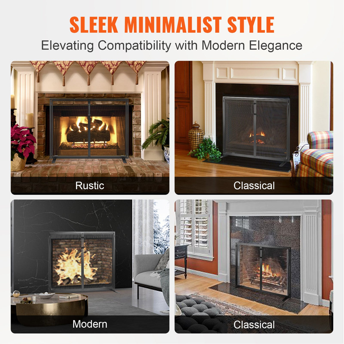 990x780mm Fireplace 1 Panel Screen with Door Black
