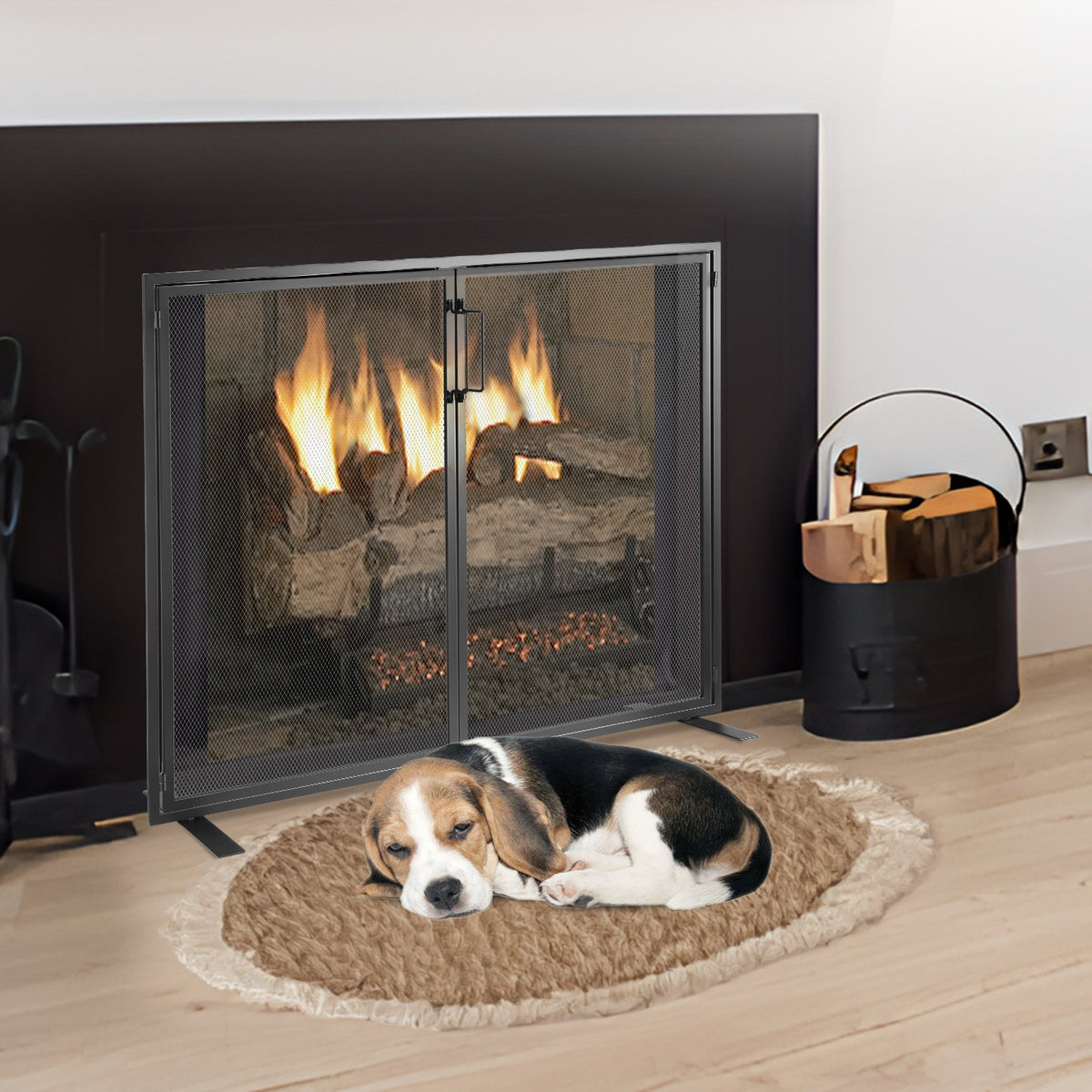 990x780mm Fireplace 1 Panel Screen with Door Black