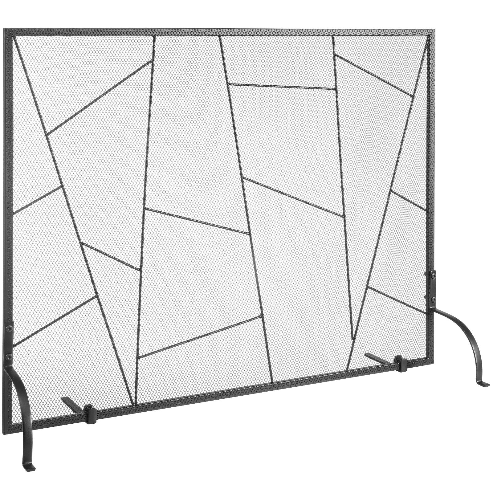 Fireplace Screen Single Panel 906x720mm Iron Mesh Spark Guard Free Standing