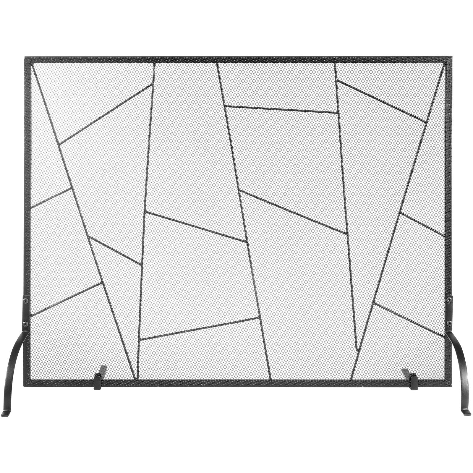 Fireplace Screen Single Panel 906x720mm Iron Mesh Spark Guard Free Standing