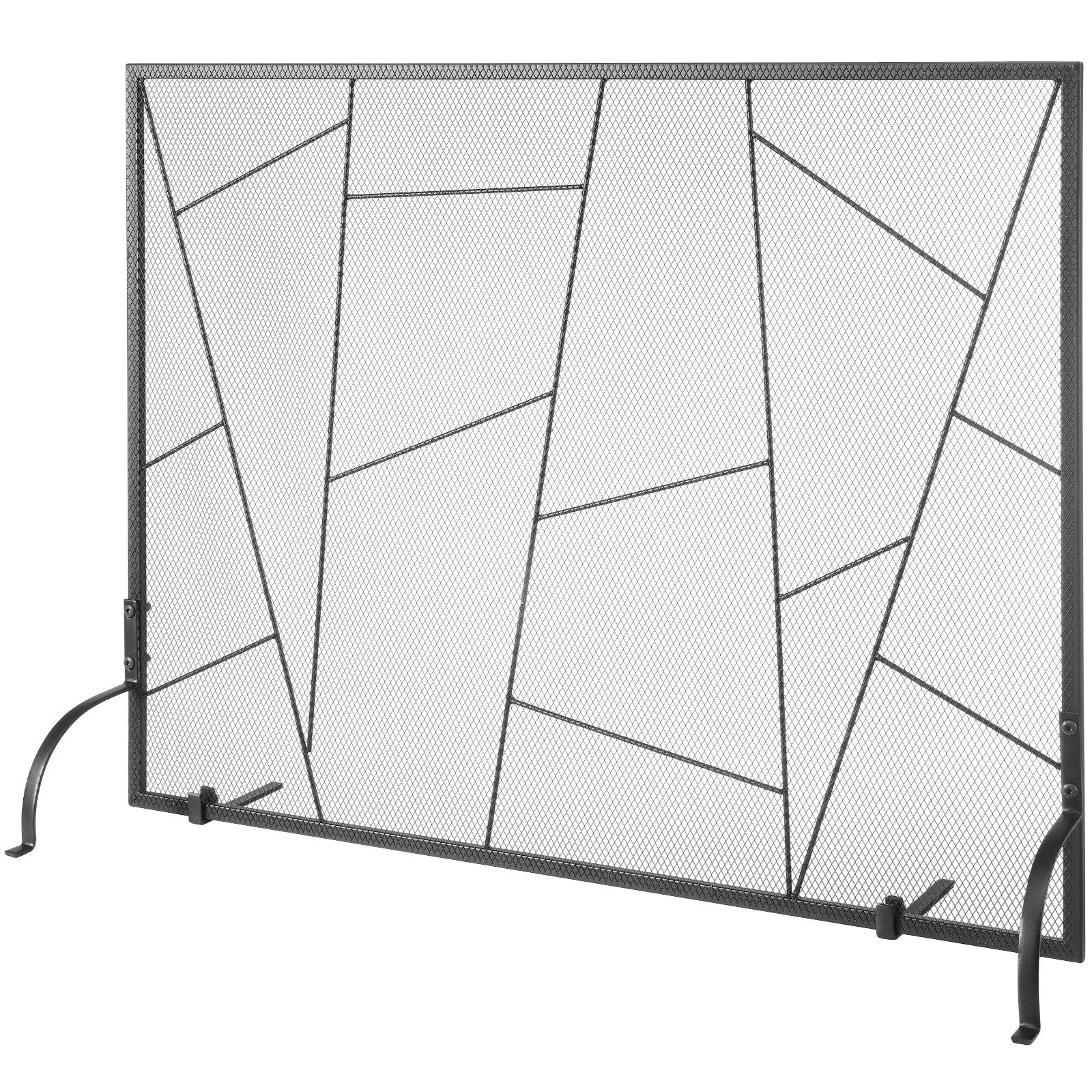 Fireplace Screen Single Panel 906x720mm Iron Mesh Spark Guard Free Standing