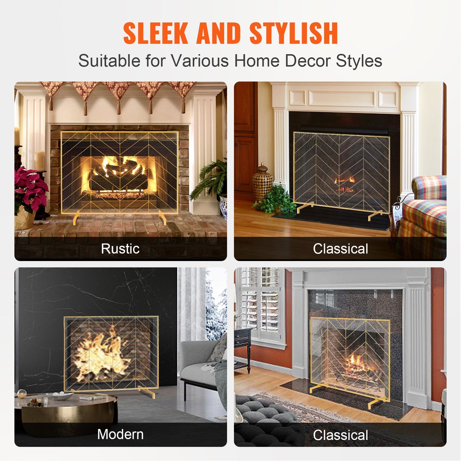 980x758mm Single Panel Fireplace Screen Gold