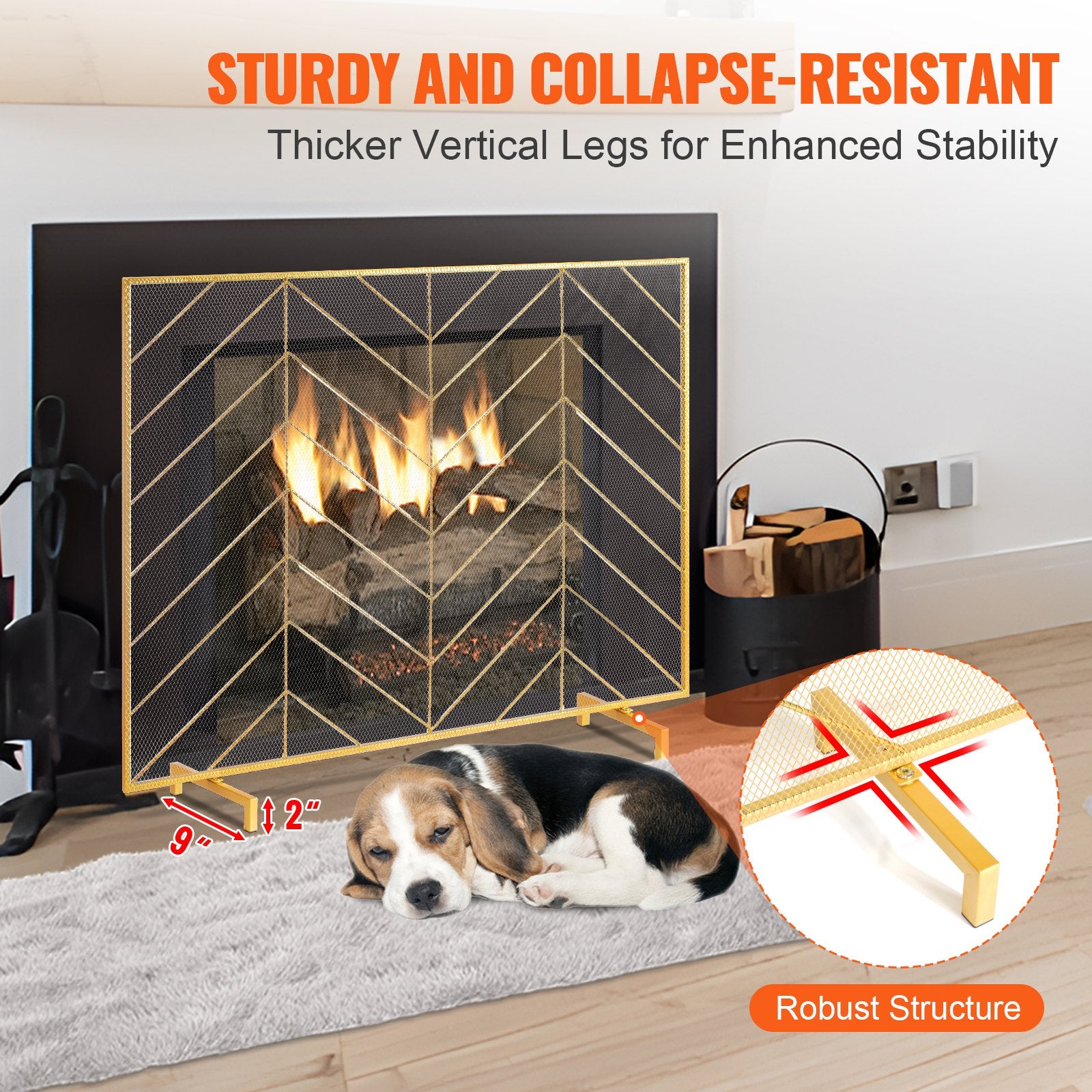 980x758mm Single Panel Fireplace Screen Gold