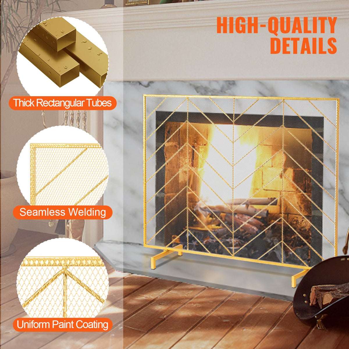 980x758mm Single Panel Fireplace Screen Gold