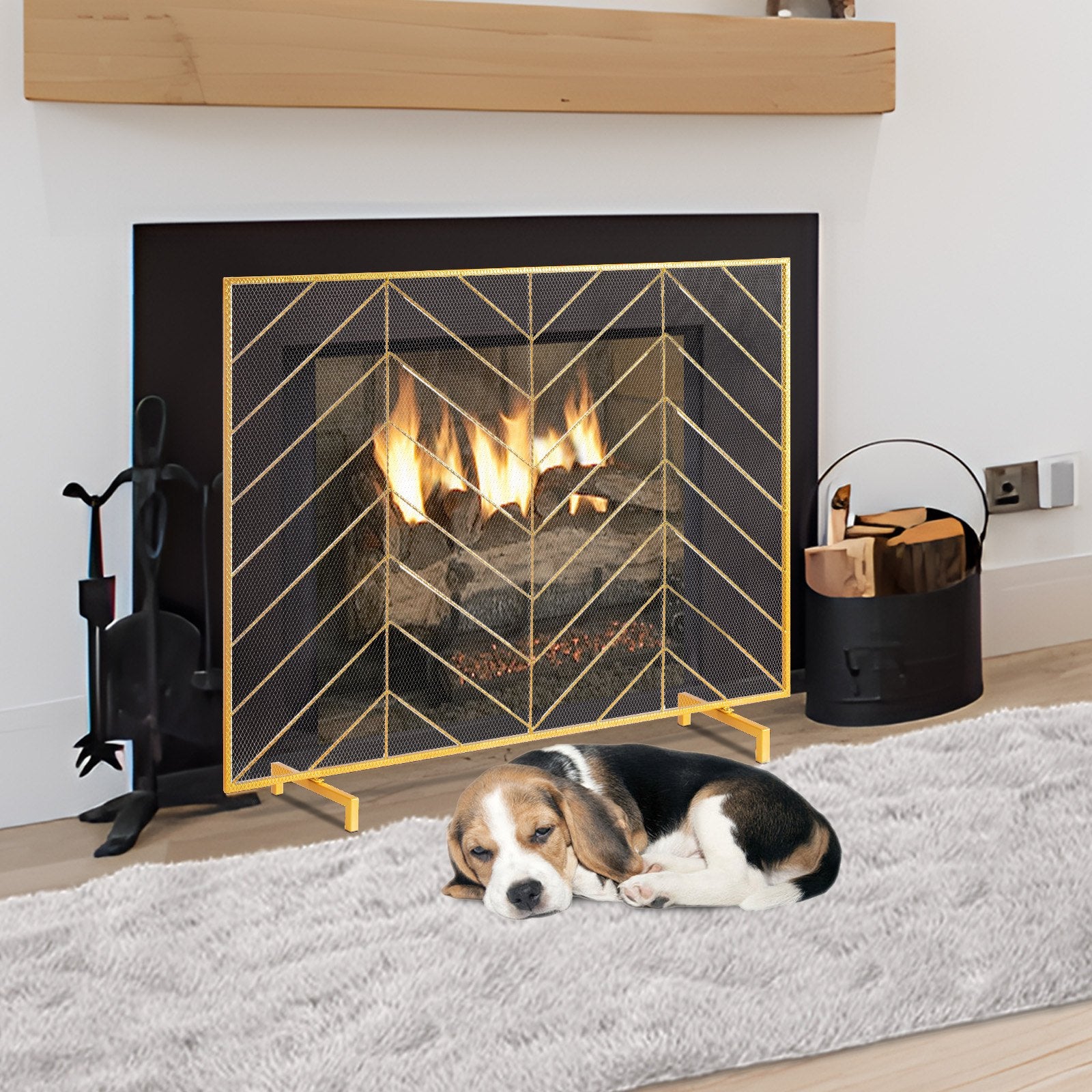 980x758mm Single Panel Fireplace Screen Gold