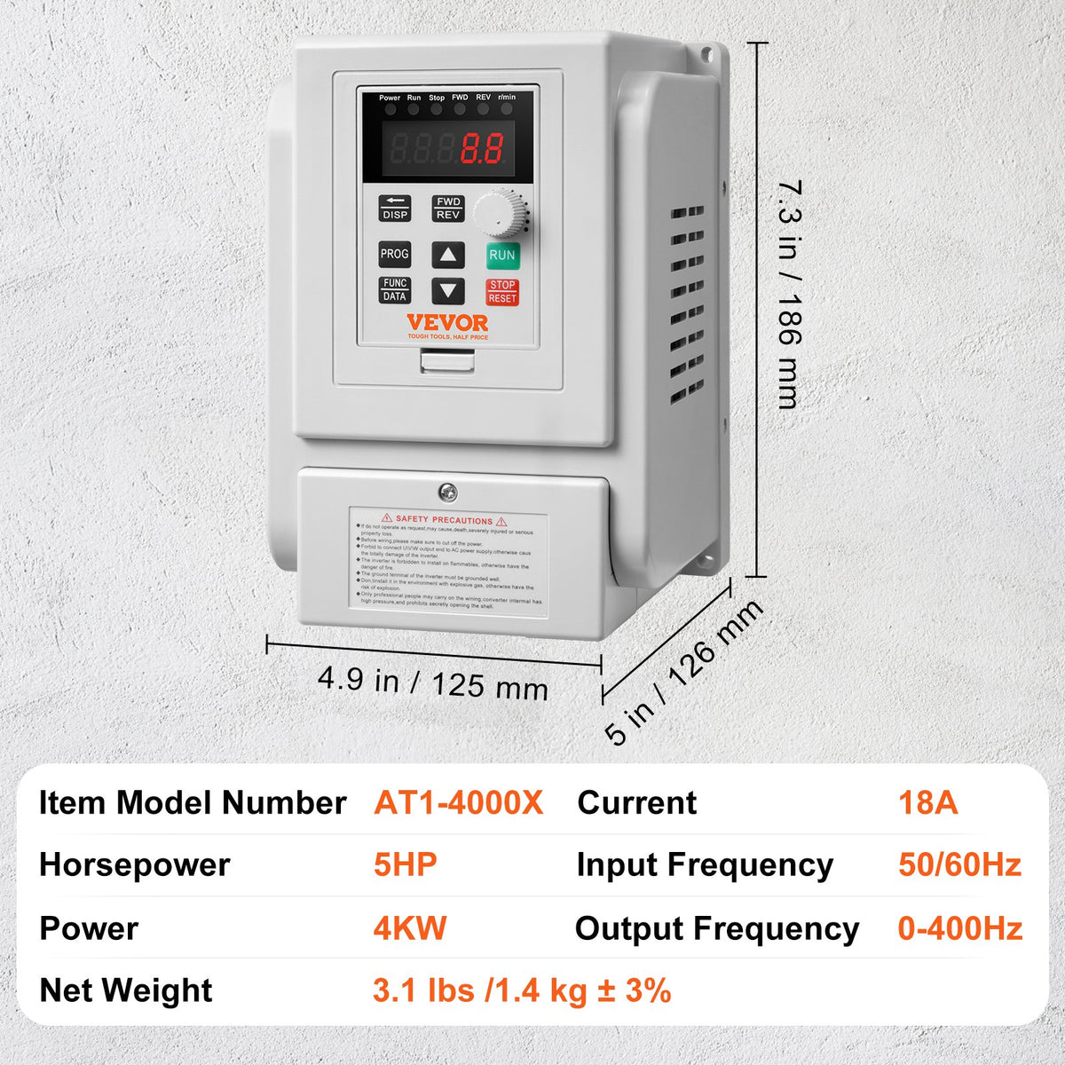 VFD 5HP 4KW 18A 1-Phase to 3-Phase 220V-240V AC Motor Drive