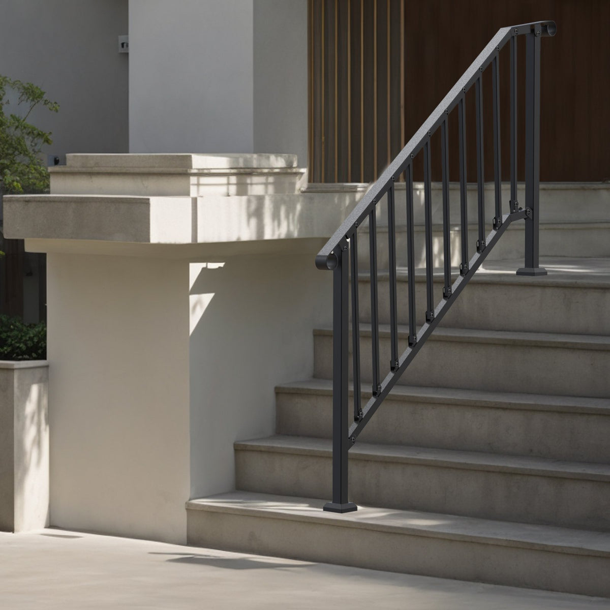 Outdoor Step Handrails, 5-Step Stair Rail Kit, Carbon Steel, Black Retro Arch