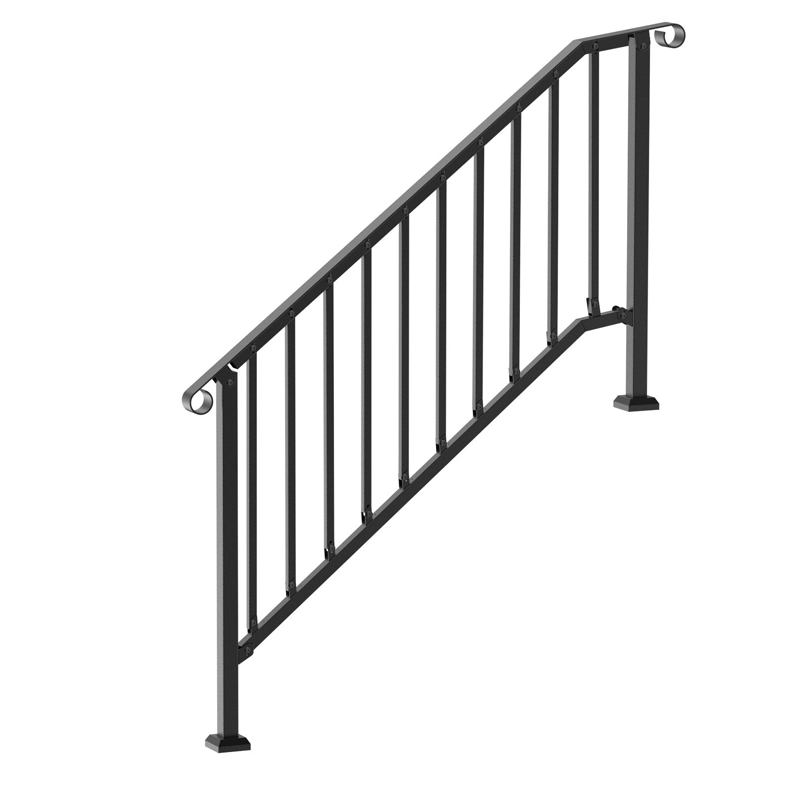 Outdoor Step Handrails, 5-Step Stair Rail Kit, Carbon Steel, Black Retro Arch