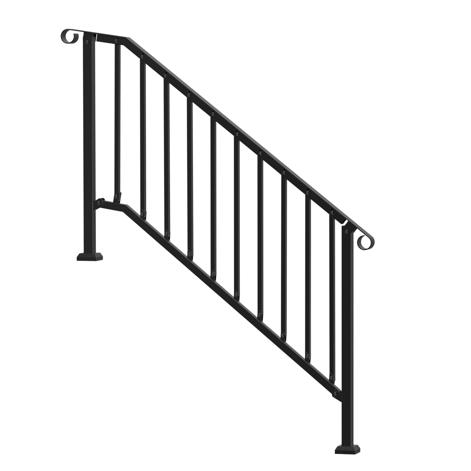 Outdoor Step Handrails, 5-Step Stair Rail Kit, Carbon Steel, Black Retro Arch