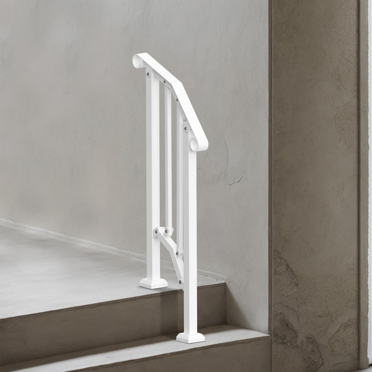 Outdoor Step Handrails 1-2 Step Stair Rail Kit White Carbon Steel with Install